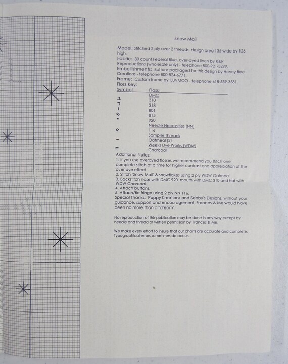 Snow Mail Frances & Me Cross Stitch Pattern