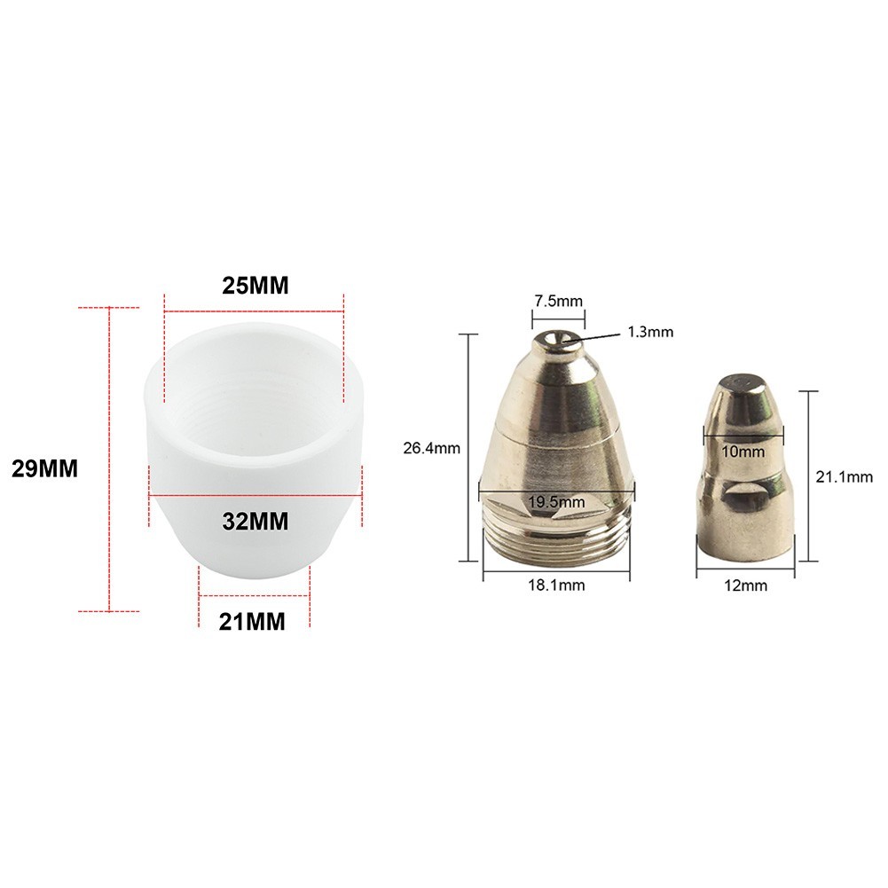 25PCS Cutting Torch Consumables for P80 Plasma Cutter Nozzles and Shield Cups