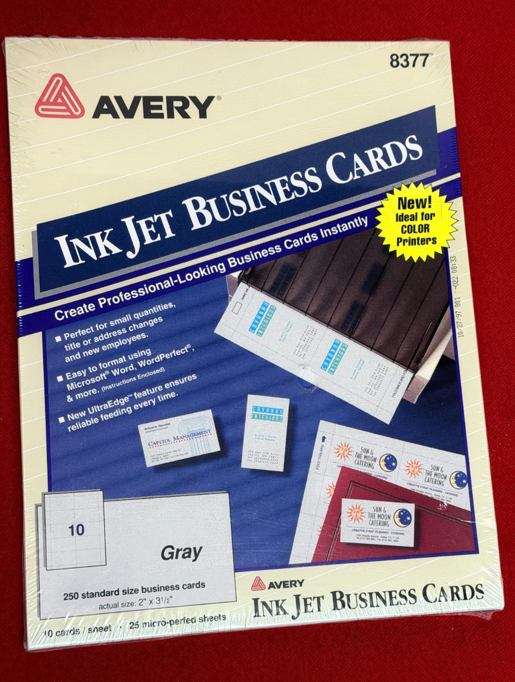 AVERY INK JET BUSINESS CARDS 250 CARDS  2” X 3-1/2” GRAY MODEL 8377 New Sealed