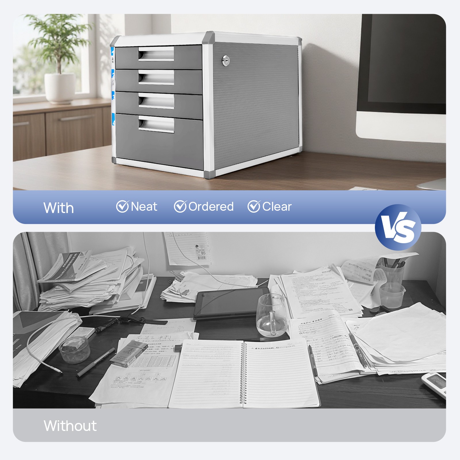 4-Drawer Vertical File Cabinet Storage Mobile Office Metal Lockable Key