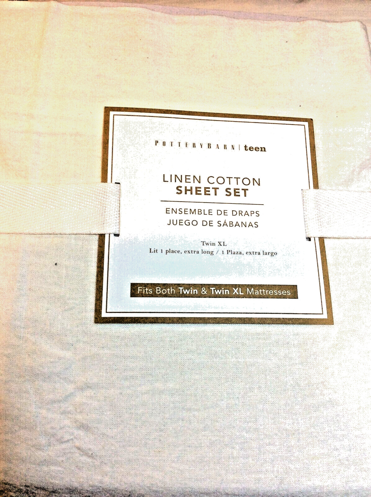 Pottery Barn Teen Linen-Cotton Twin / XL Sheet Set NWT Solid White Cool Soft