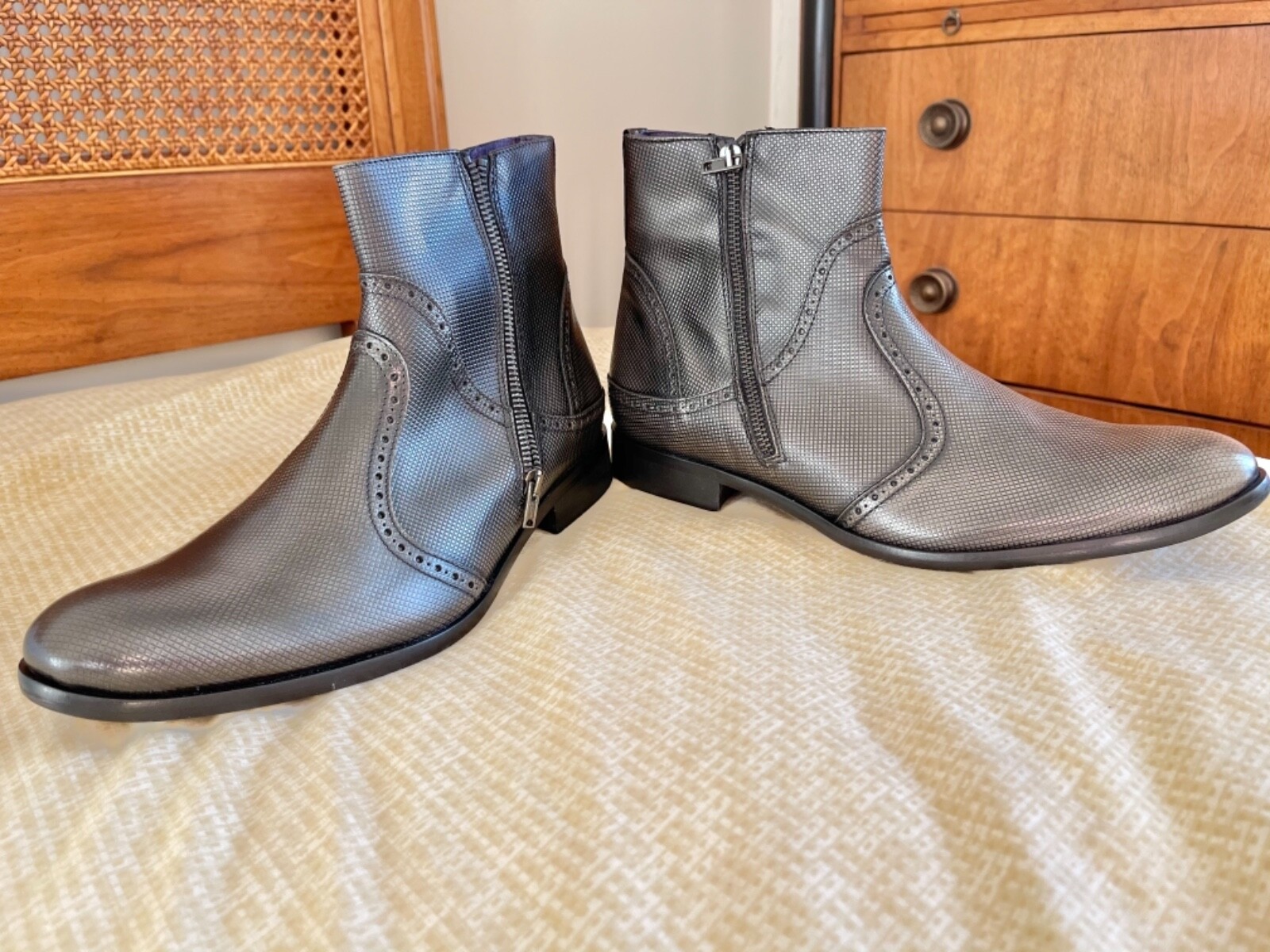 NIB ROBERT GRAHAM VANDAM Men’s Double Zipper Leather Pewter Boots US9/EU42 ITALY