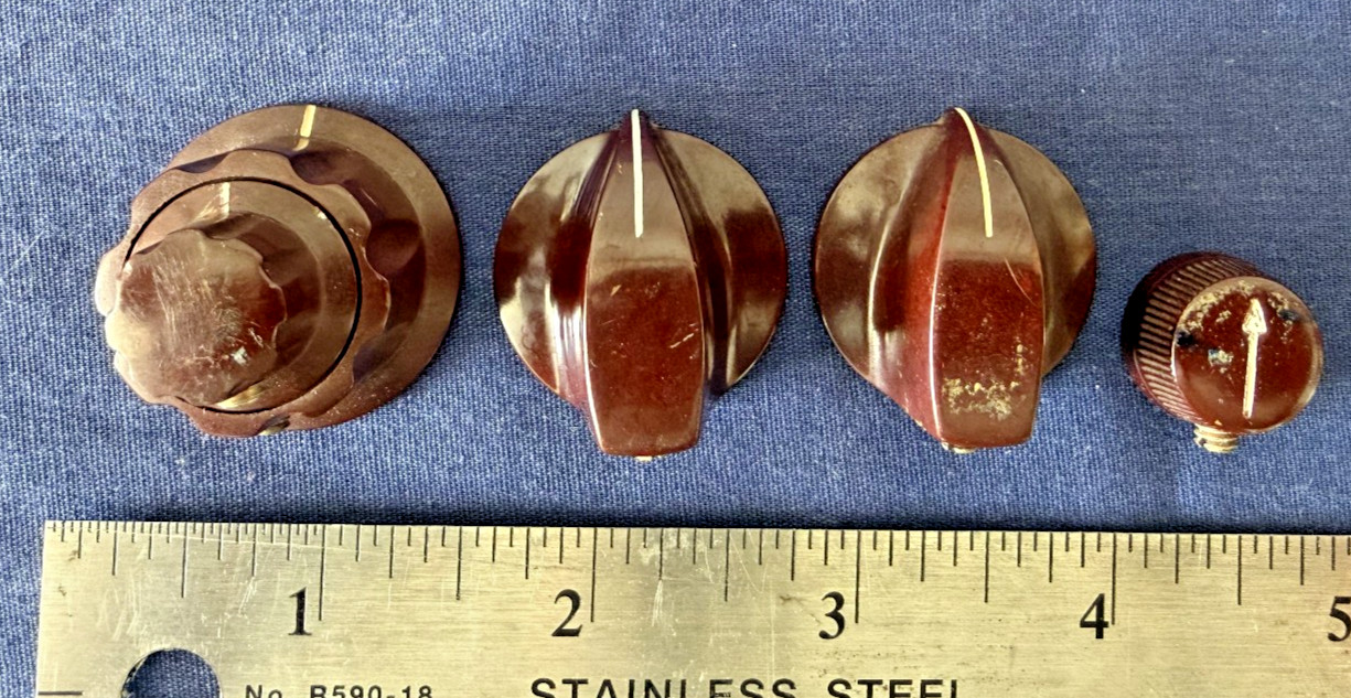 VTG lot Daka-Ware Brown Bakelite Knobs pointer fluted dual stacked concentric