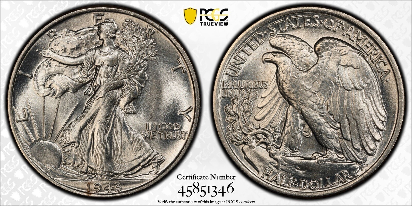 1943 WALKING LIBERTY HALF PCGS MS 65 BEAUTIFUL LUSTER