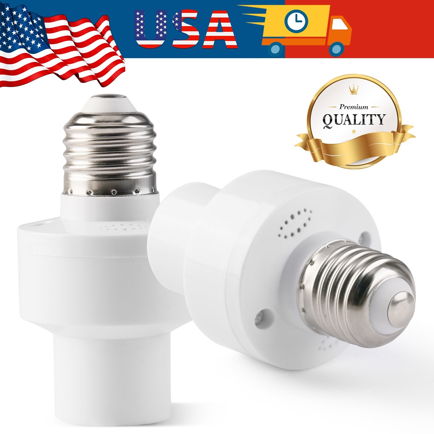 2Pack E27/E26 Radar Motion Light Holder Detector Base Lamp Switch Bulb Socket