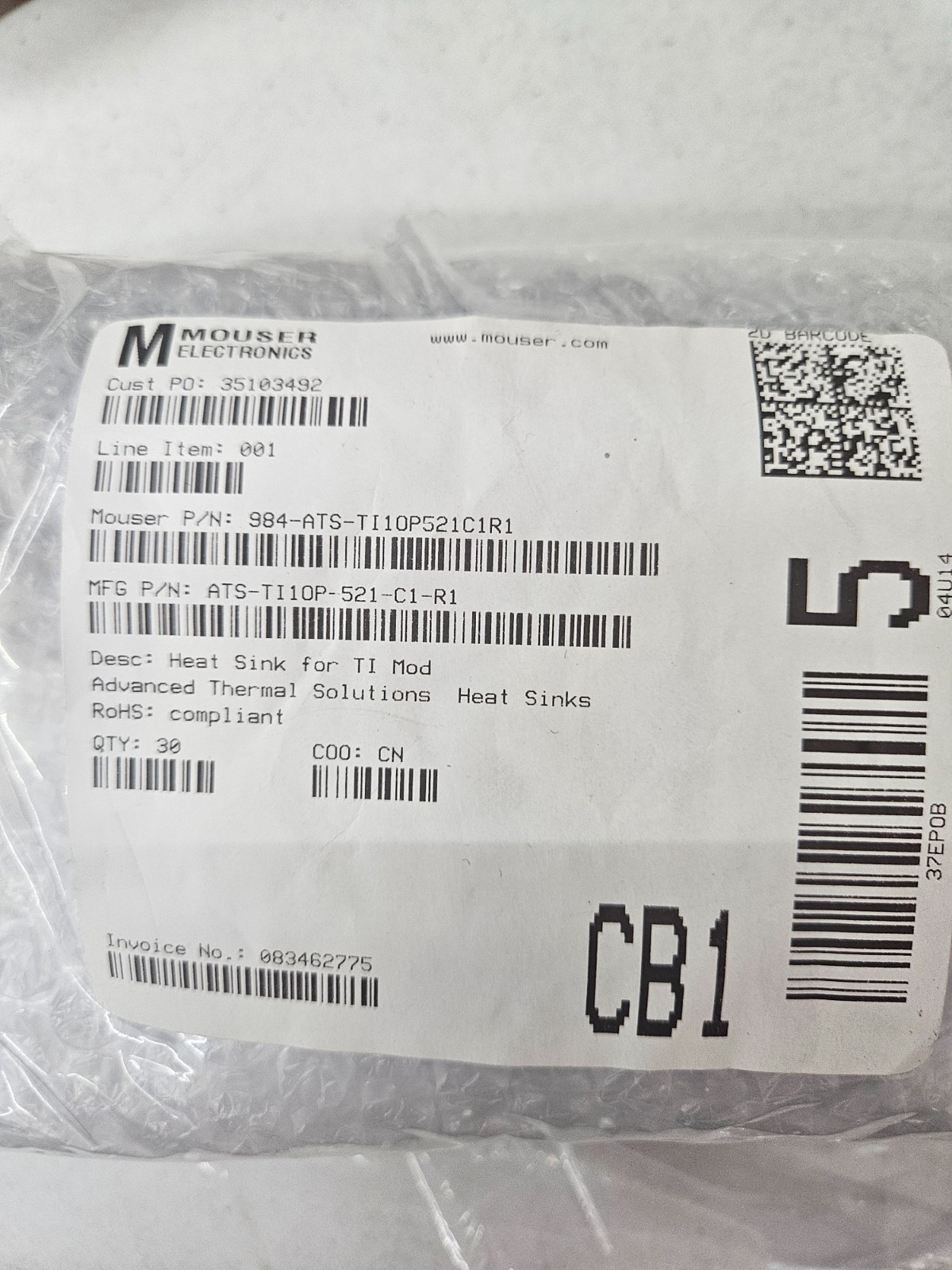 LOT OF 30 – Advanced Thermal Solutions ATS-TI1OP-521-C1-R1 Heat Sinks – NEW