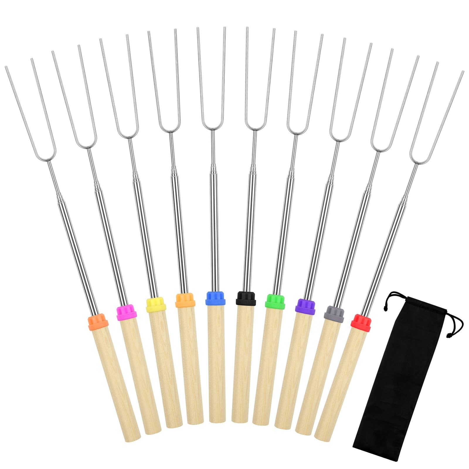 10 Pack Smores Sticks, 32 Inch Marshmallow Roasting Sticks Fire Pit, Extendable