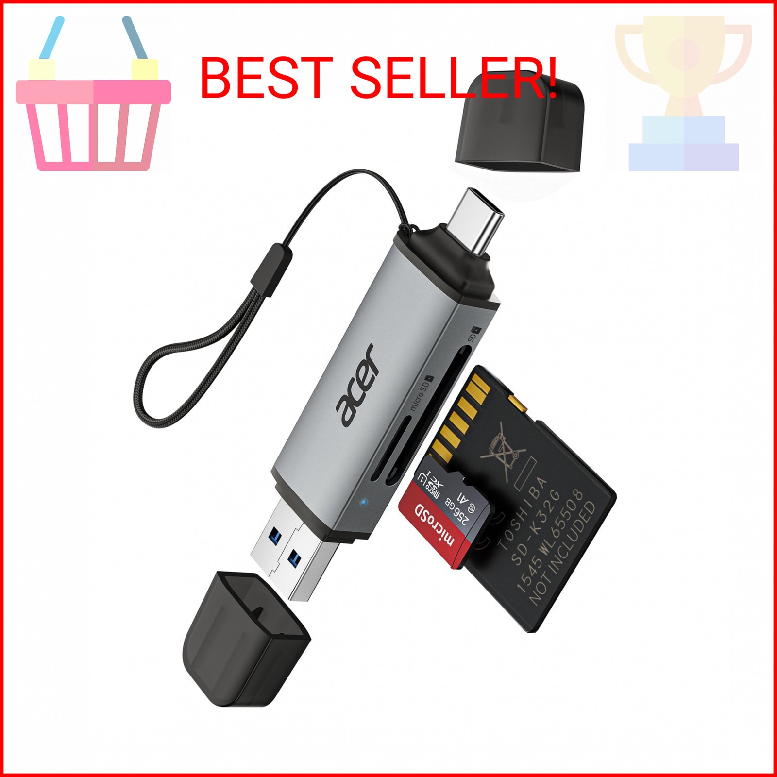 acer SD Card Reader USB C, Dual Slots USB 3.0 Type C to Micro SD Card Adapter, M