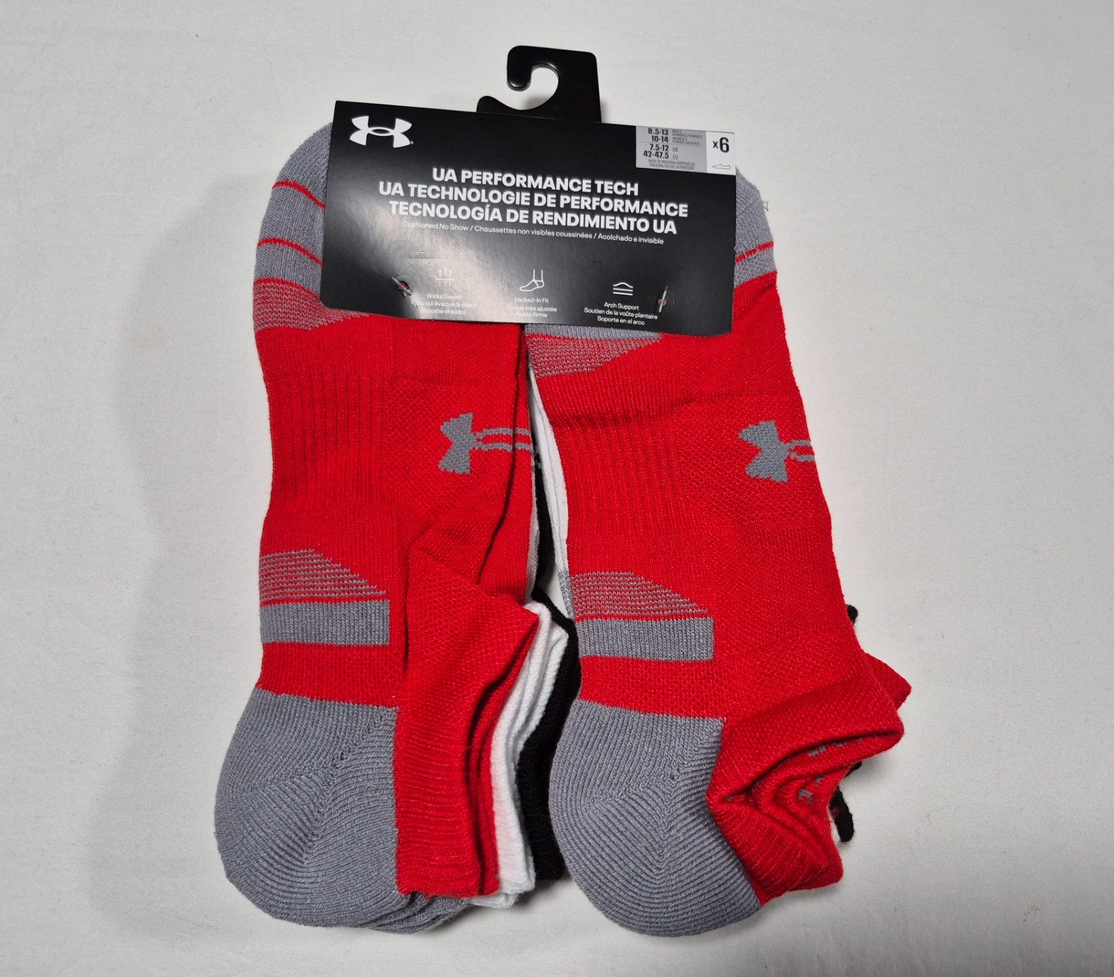Under Armour Mens Perfomance Tech - Cushioned No Show Socks SZ 8.5-13