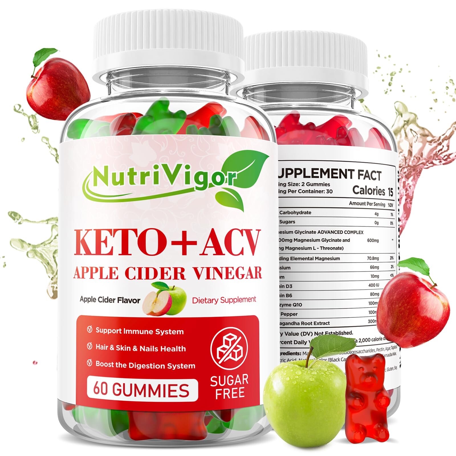 NutriVigor Keto ACV Gummies Advanced Formula, Apple Cider Vinegar  2 Pack of 60