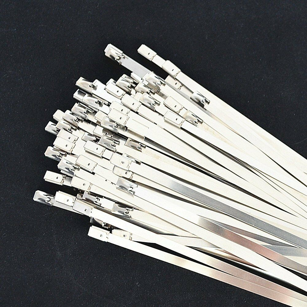 100Pcs Chrome 6" Stainless Steel Header Wrap Straps Self Locking Cable Tie #U YG