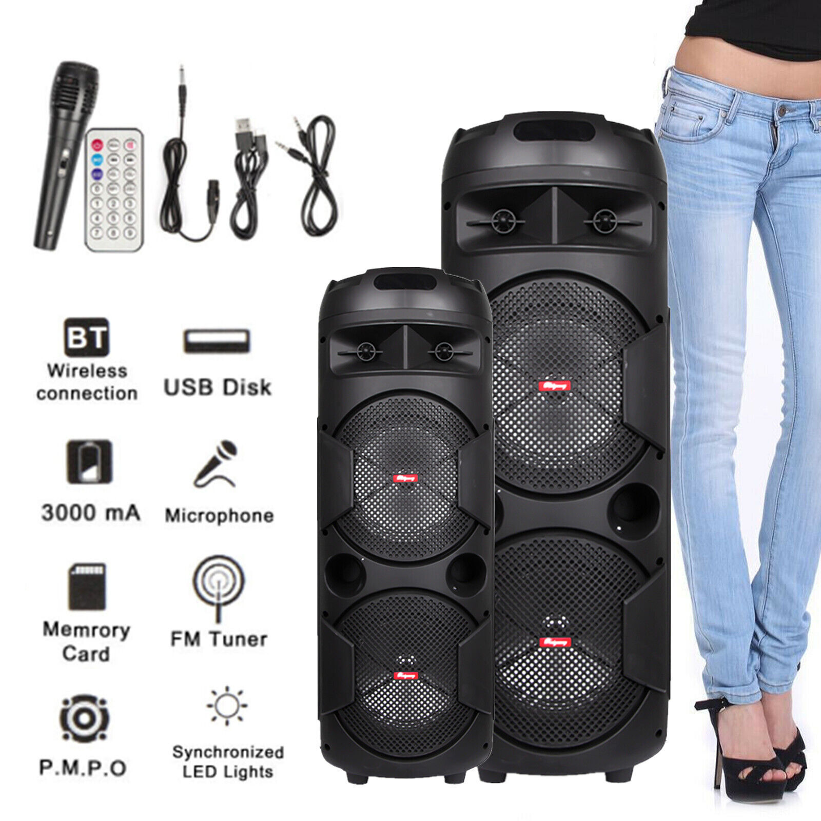 6000W Portable Bluetooth Speaker Heavy Bass Subwoofer Sound System Party +Mic