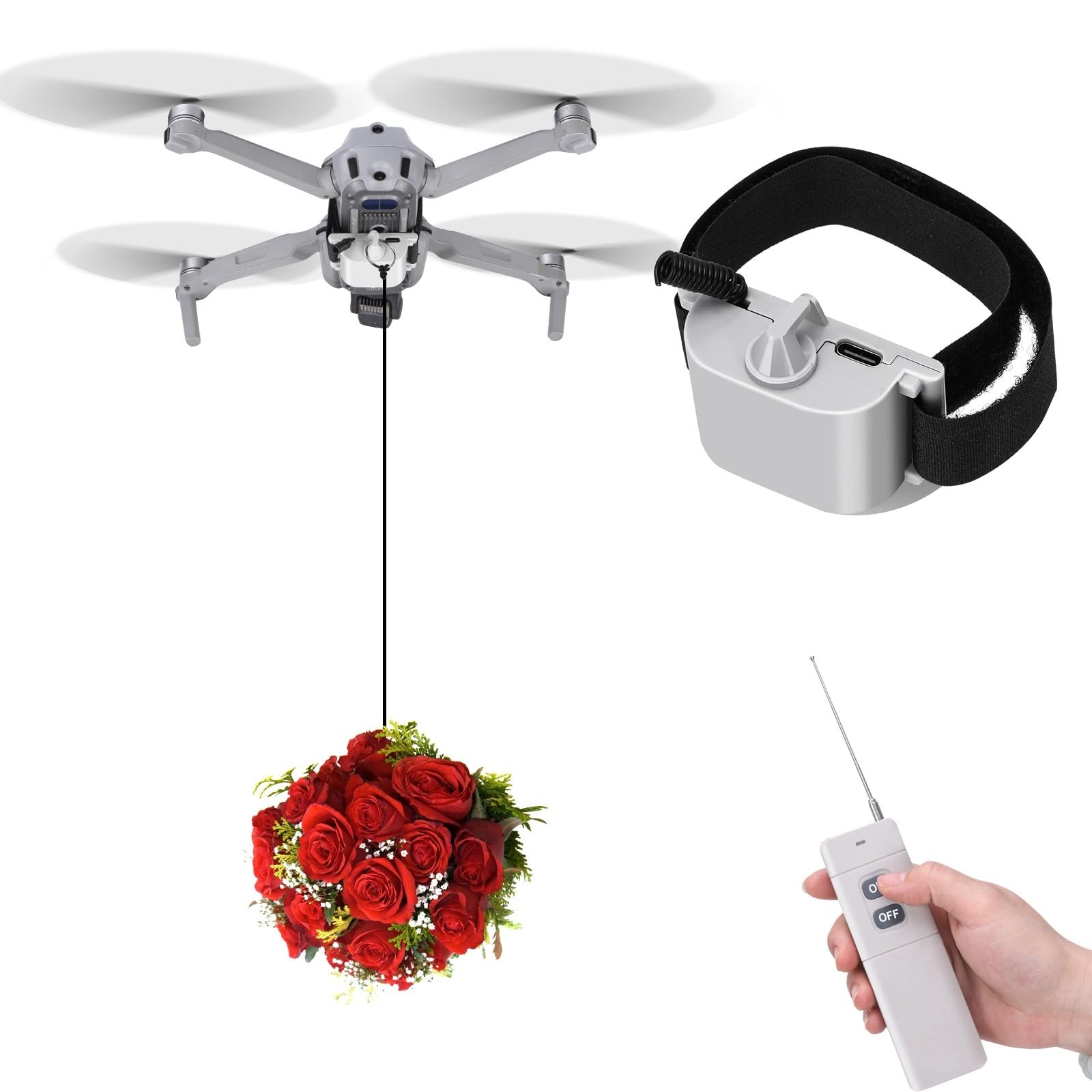 Universal payload delivery system for drone Release Device, Payload gray