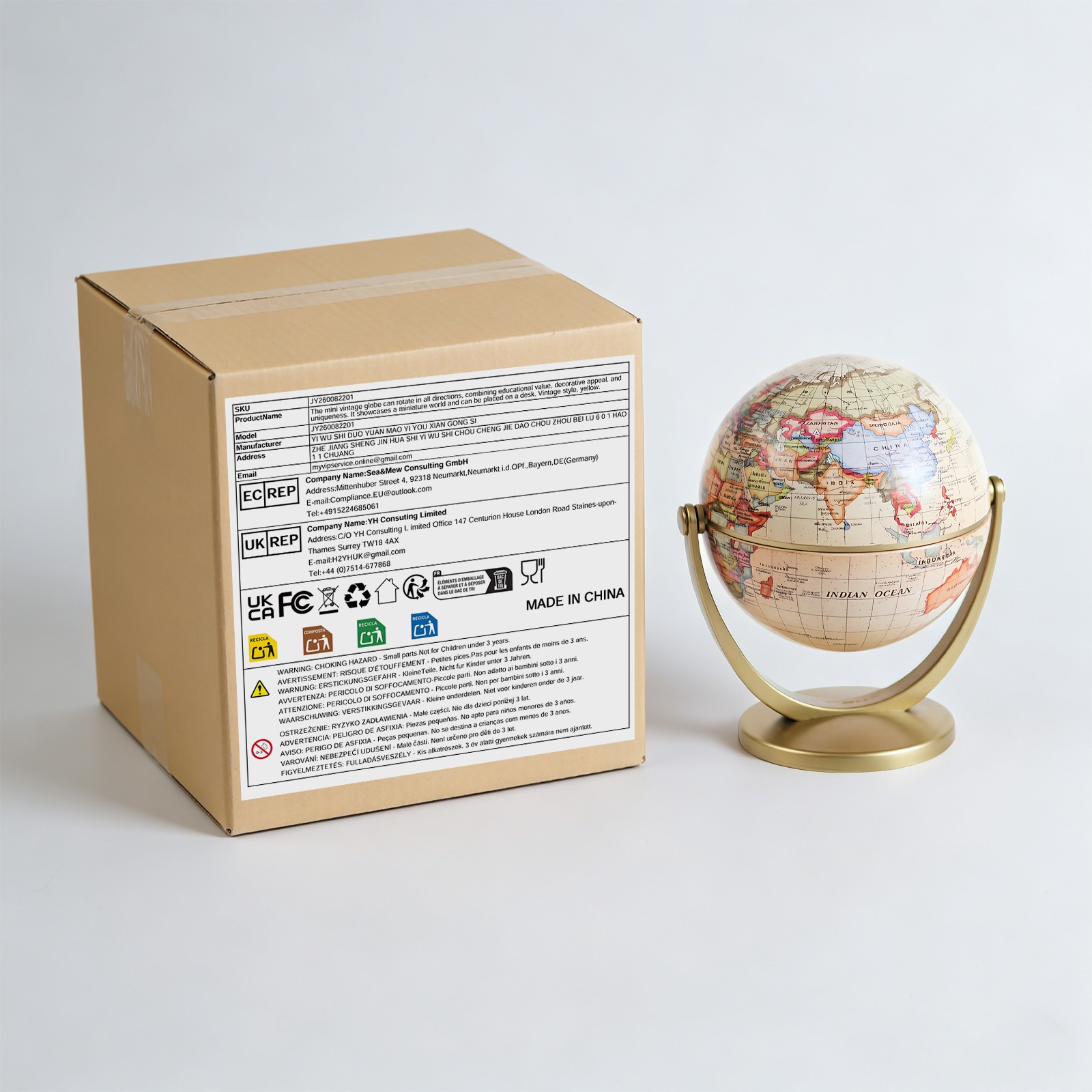 Mini Antique Globe, Globe for Educational & Decorative, English Map Mini Globe