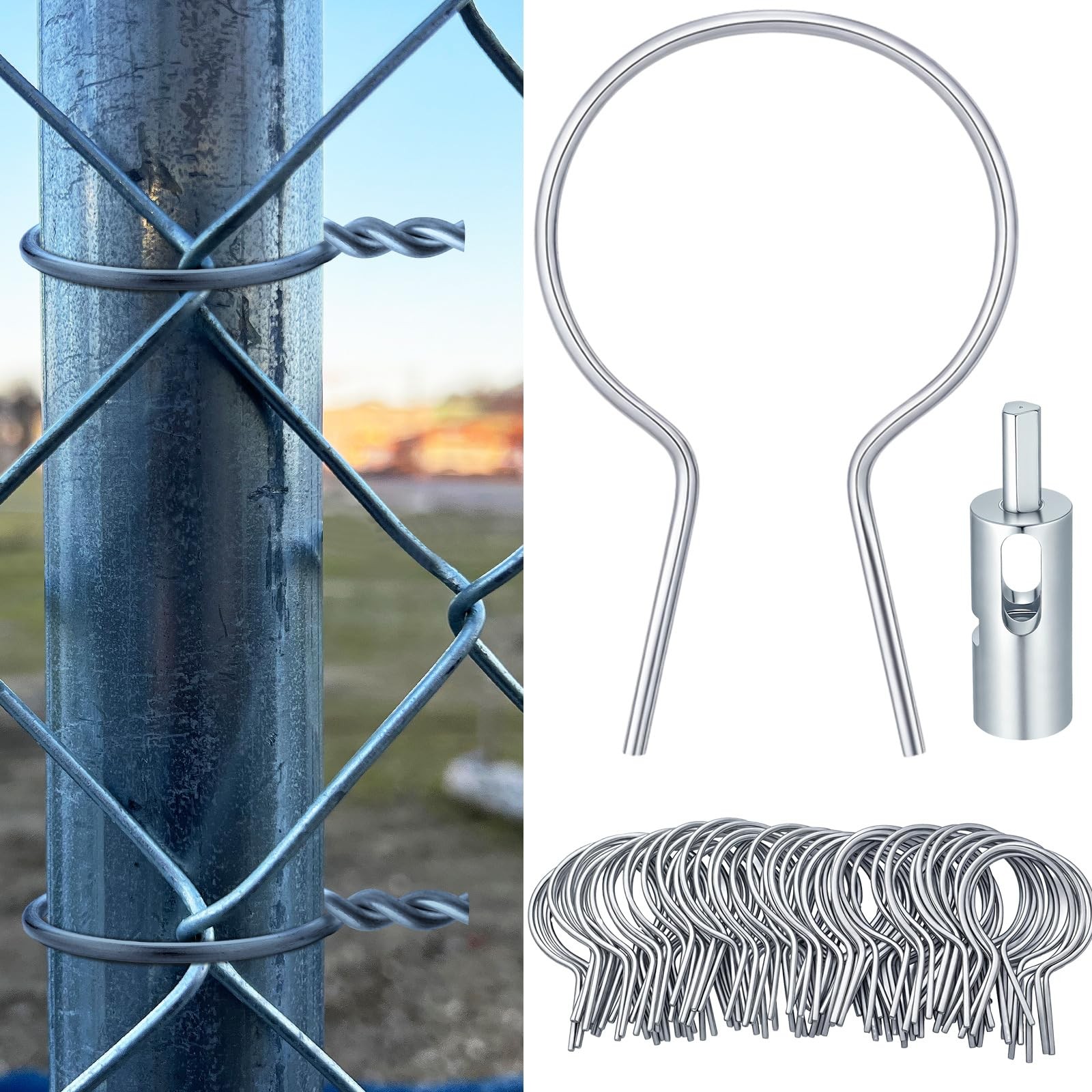 Hicarer 200 Pcs 2-7/8" OD Twist Fence Ties Preformed 9 Gauge Galvanized Steel wi