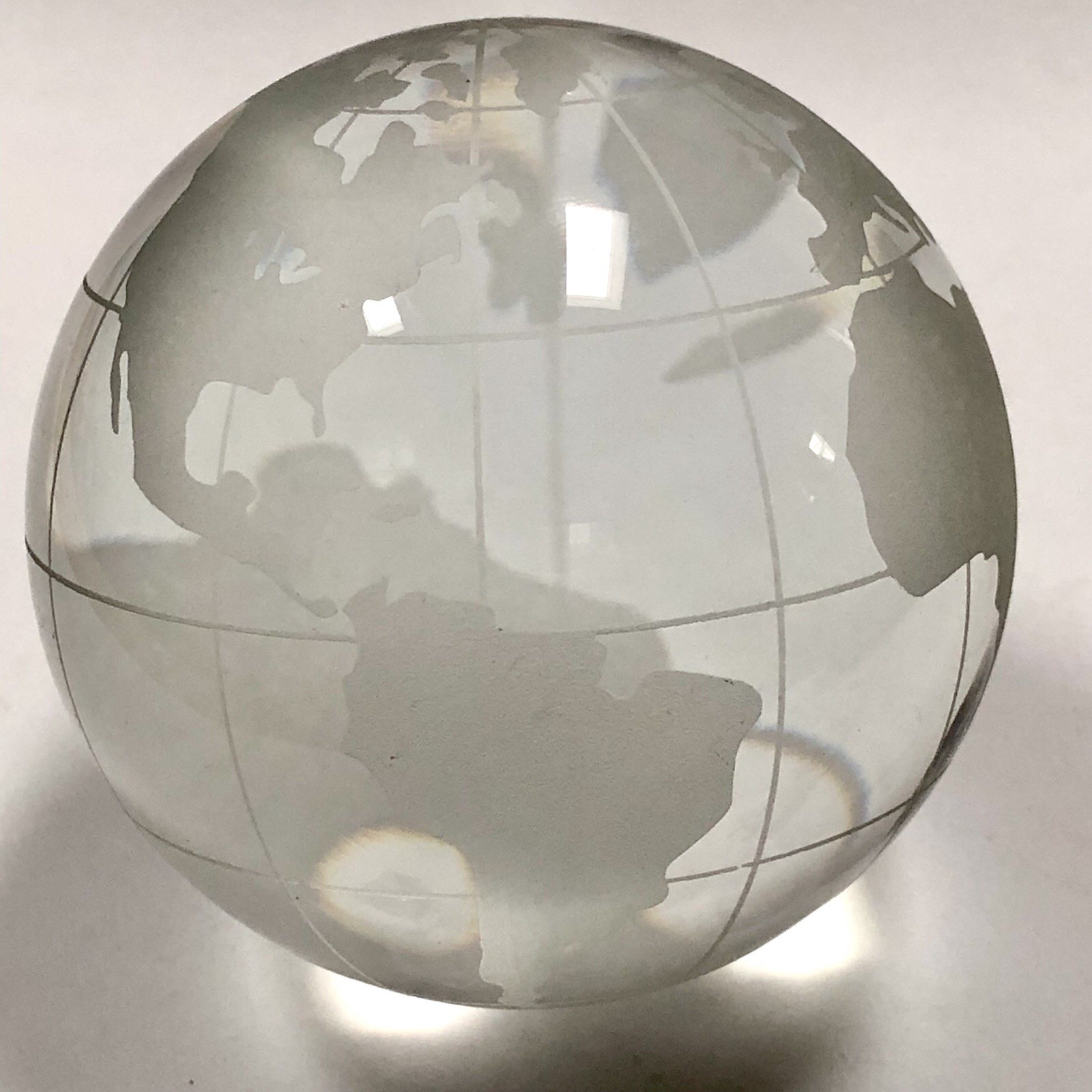 Round Earth Globe World Map Crystal Glass Clear Paperweight Table Desk Decor