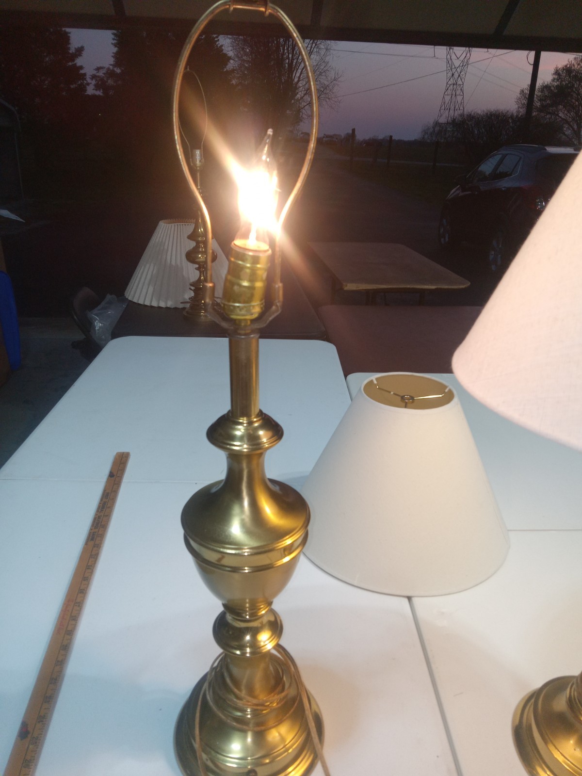 31"H solid brass lamp vintage electric tall heavy