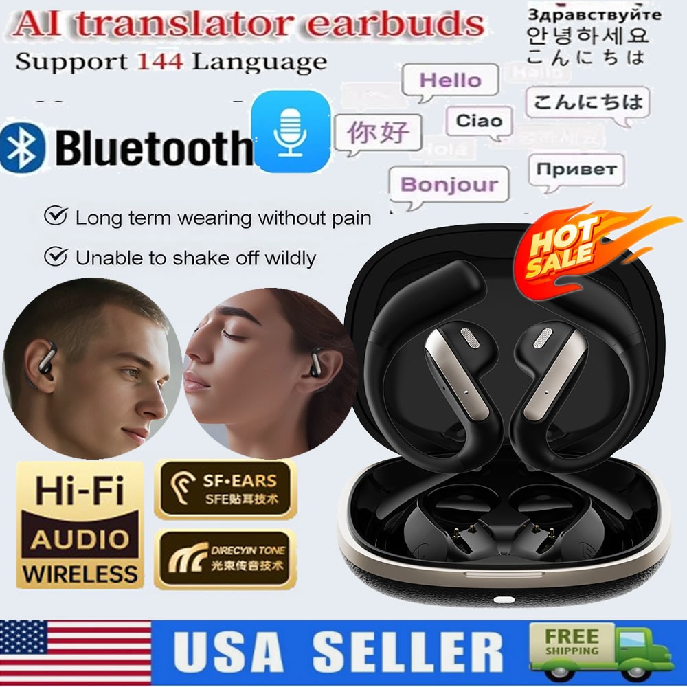 New YJ-55  Bluetooth 5.4 Wireless Ear-hook Headphones Translation Earphones