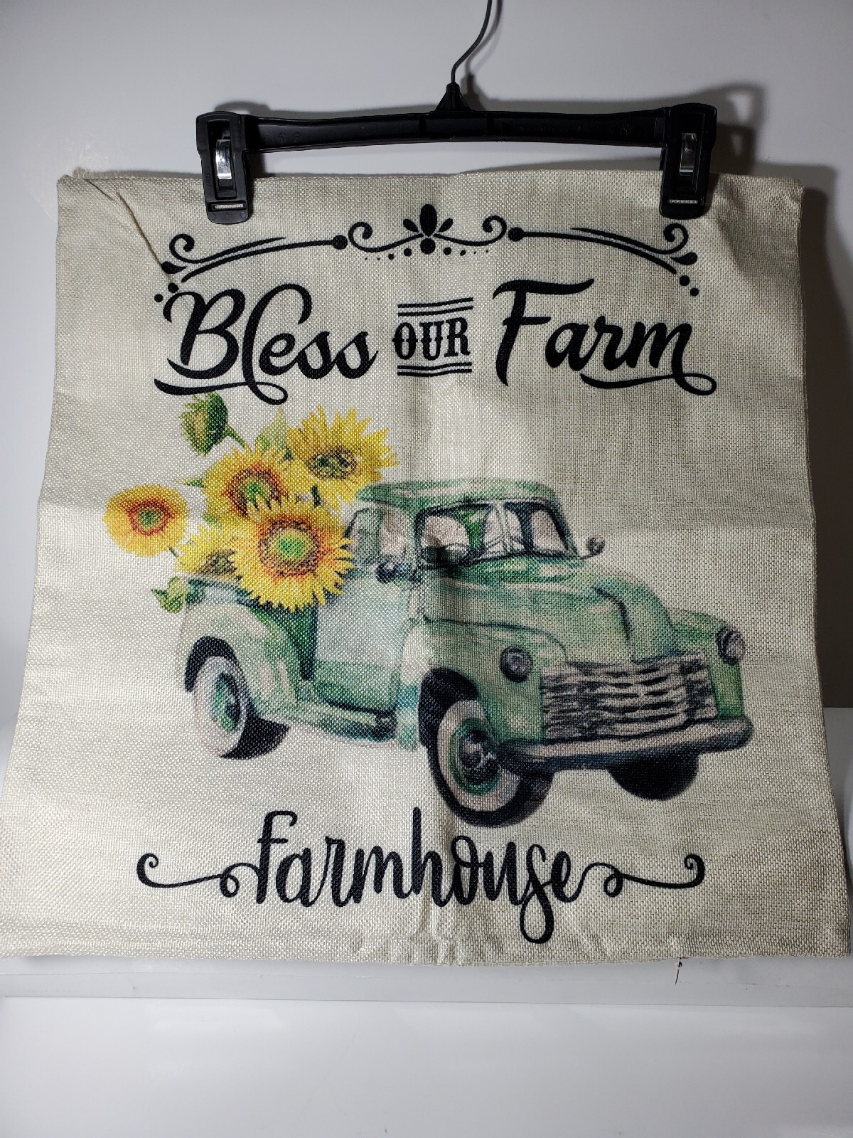 Pillow Cover Bless This Farm Country Green Pickup Truck Sunflowers Zip 18x18"