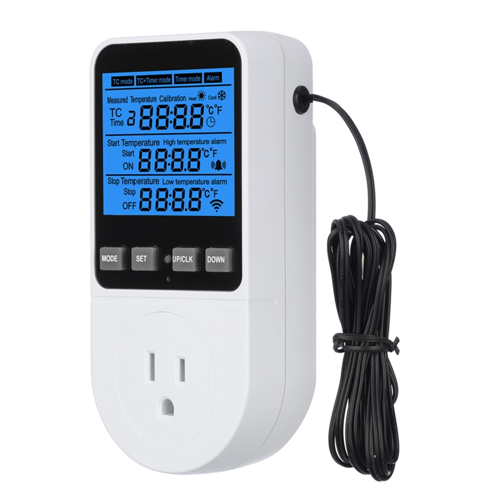 Digital Day Night Thermostat Outlet Plug with Timer, Heating Cooling Multi Pe...