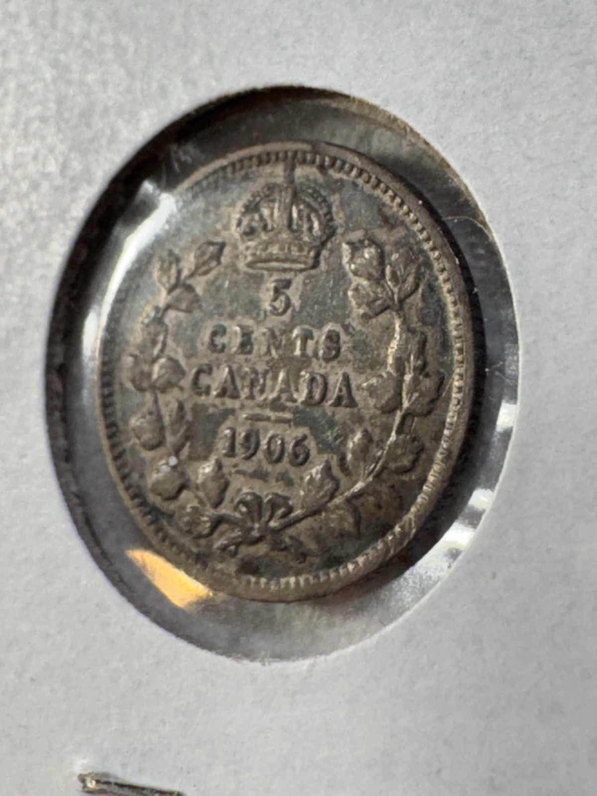 1906 Canada 5 Cents Small Silver Coin Cleaned