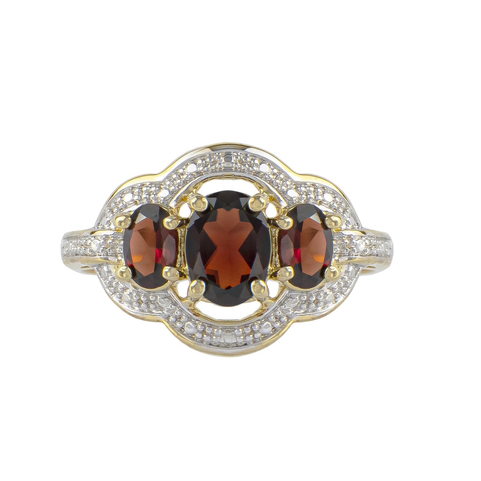 Gold Coast 14k Gold Plated Genuine Red Garnet Trilogy Statement Ring Size 9