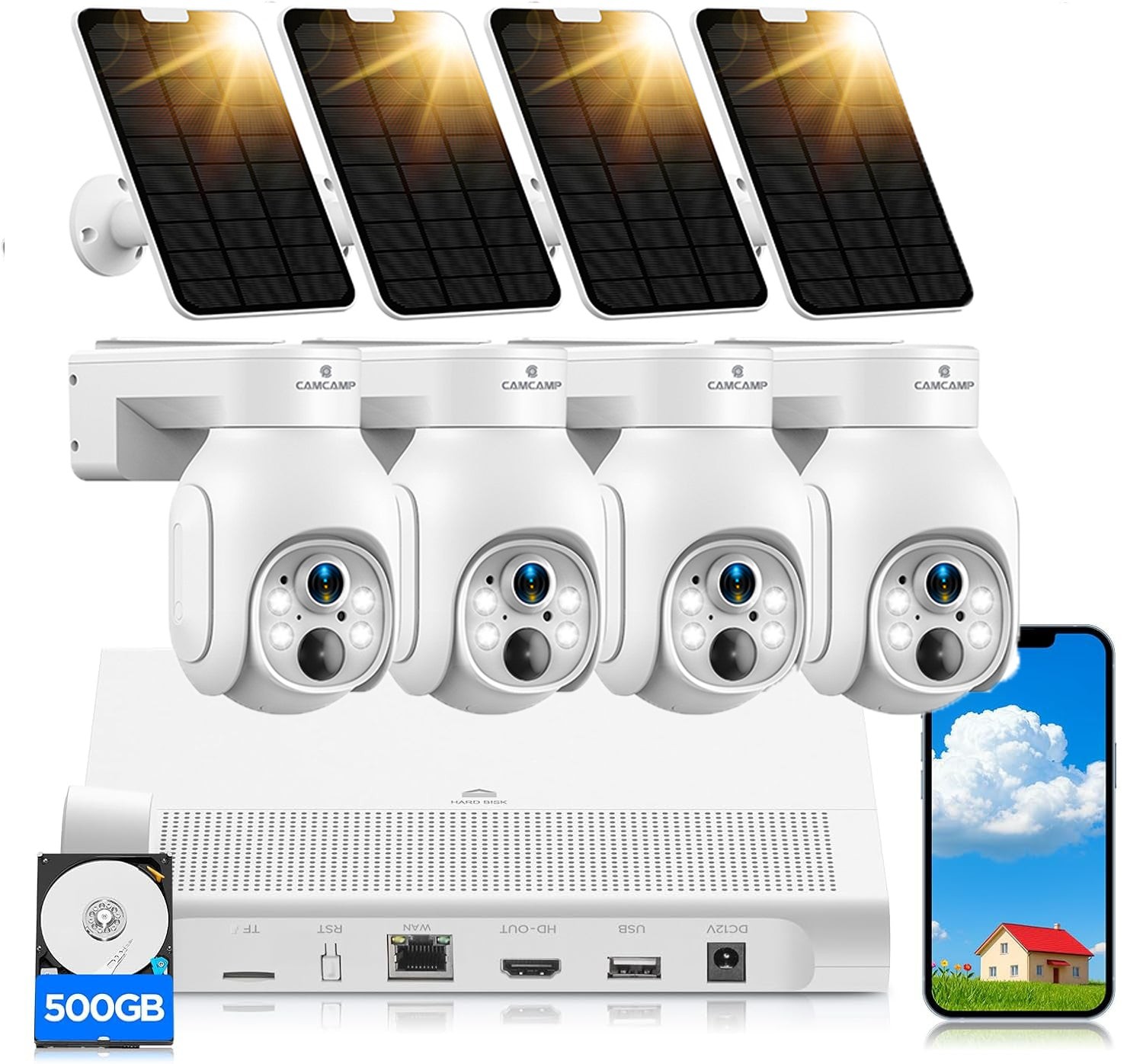 4MP Wireless Solar Security Camera System CCTV 10CH 500GB Outdoor 360° PTZ View