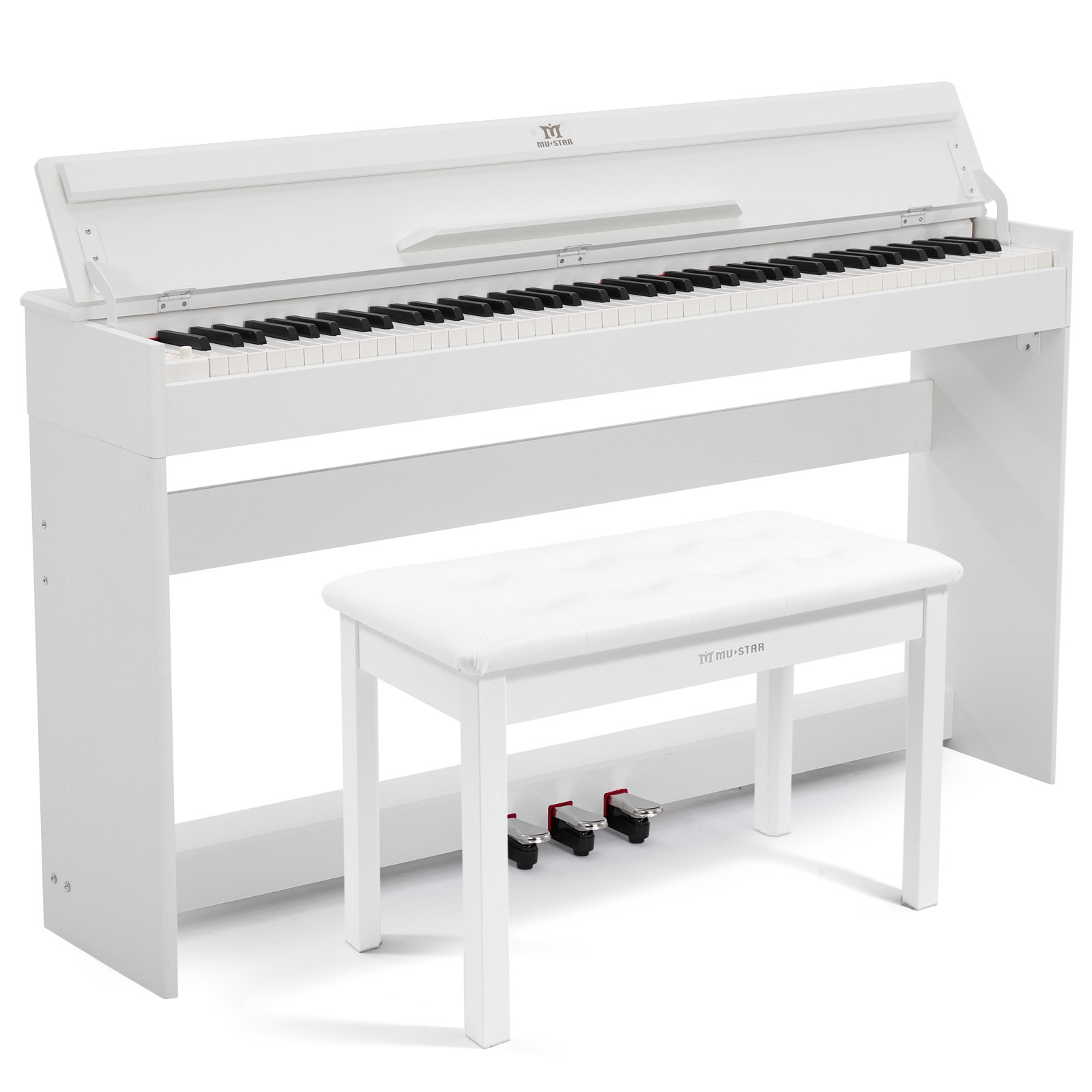 White 88 Keys Digital Piano Graded Hammer Action Keyboard with USB/MIDI,Bench