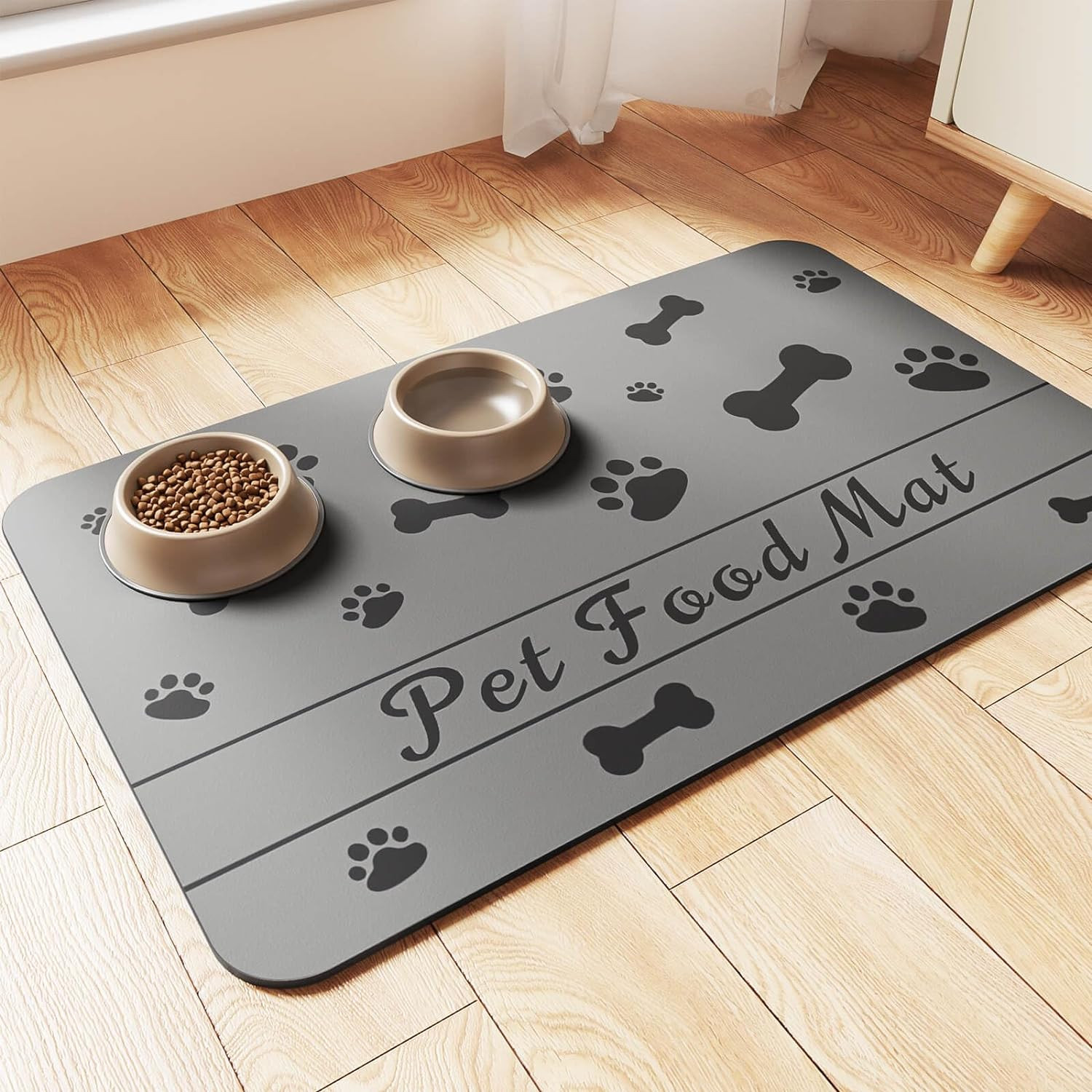 Pet Feeding Mat-Absorbent Pet Placemat for Food and Water Bowl, with Waterproof
