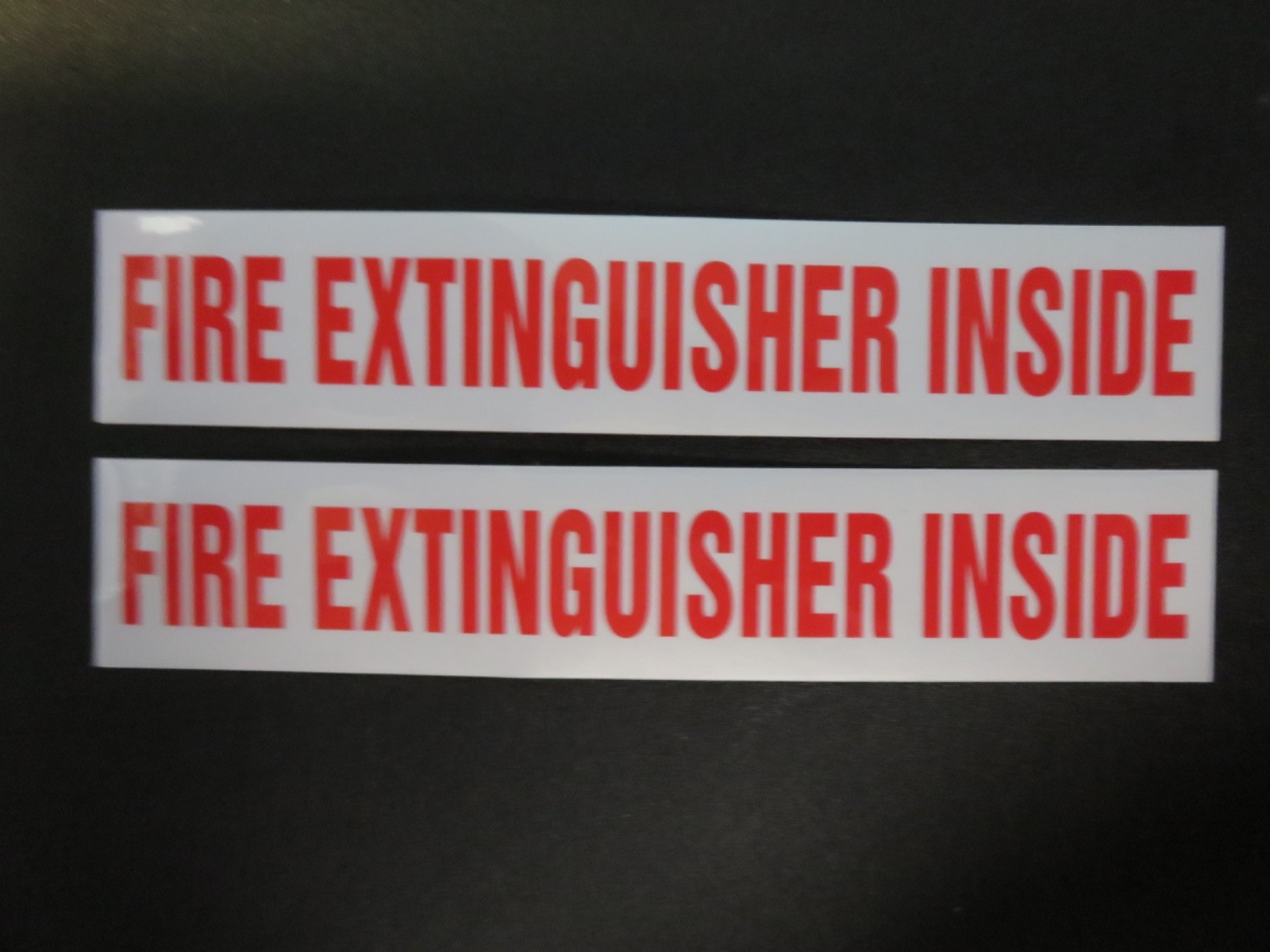 🔥🧯(TWO) 1.5x9 Vinyl Fire Extinguisher Inside Sign self adhesive Reflective🔥🧯