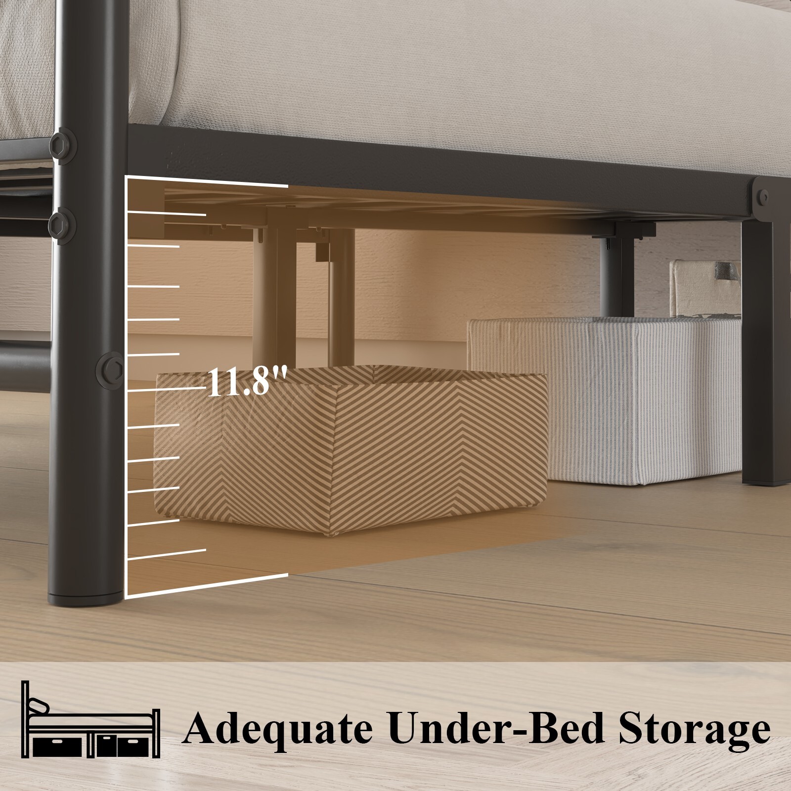 Queen Size Bed Frame with Butterfly Pattern Design Strong Metal Slats Support