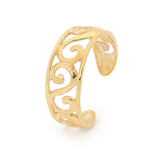 Solid 10k Yellow Gold Waves Charm Toe Ring For Women's