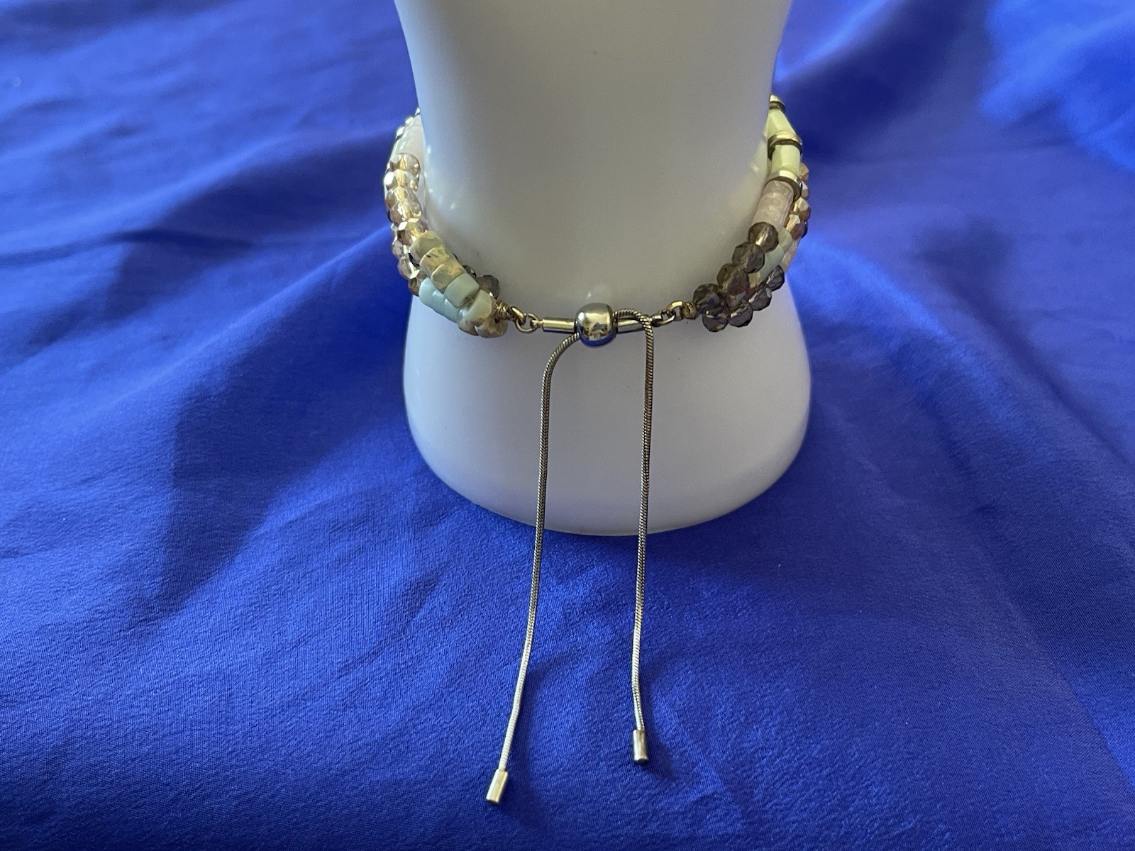 3 Strand multicolor Gemstone Beaded Slider Adjustable Bracelet