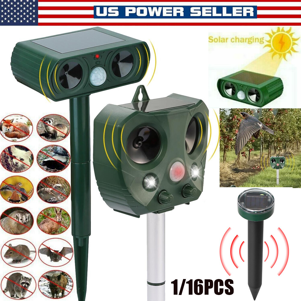 2/8x Solar Power Ultrasonic Animal Repeller Pest Repellent Deer Raccoon Garden
