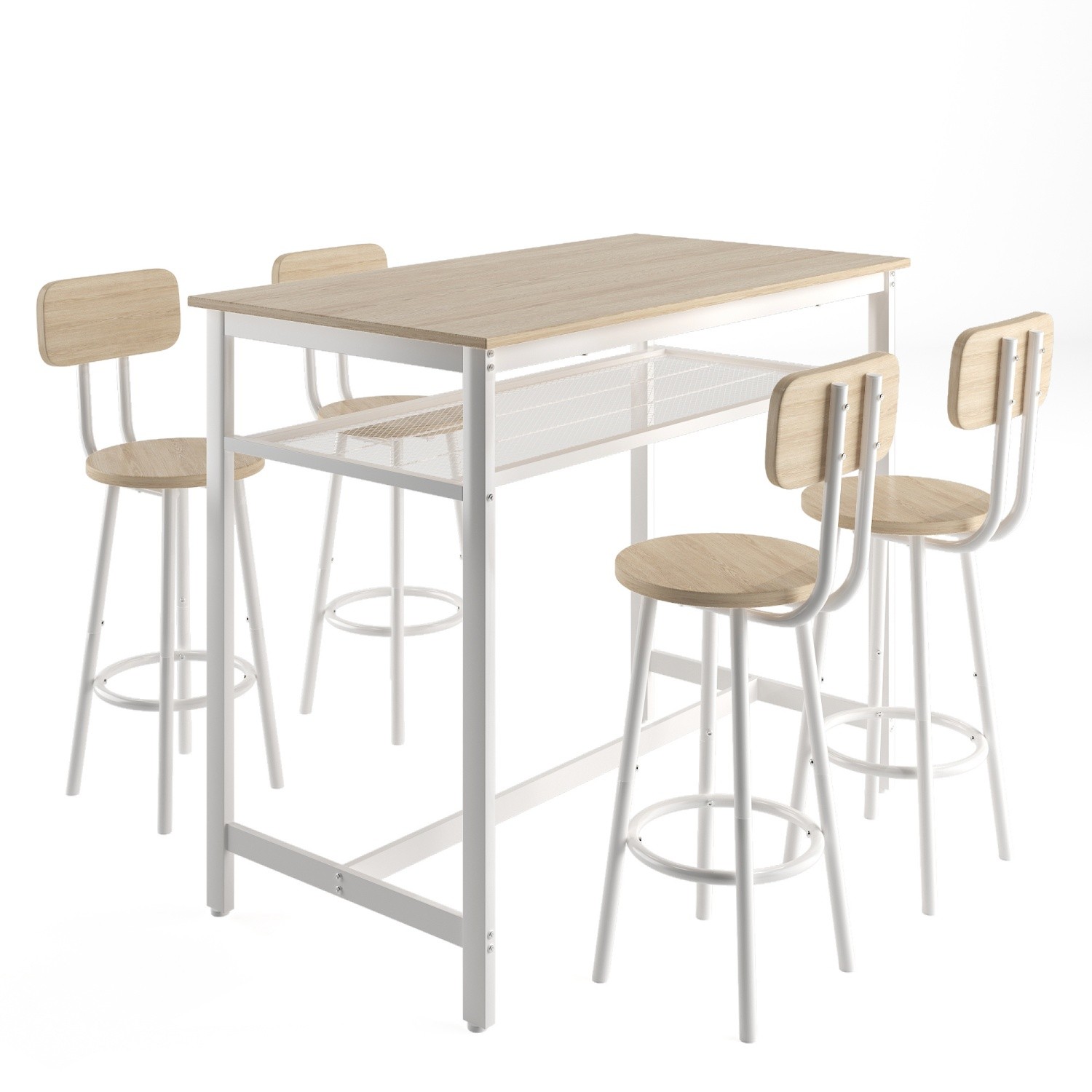 5 Piece Bar Table Set Kitchen Counter Height Table Dining Table w/ 4 Bar Stools