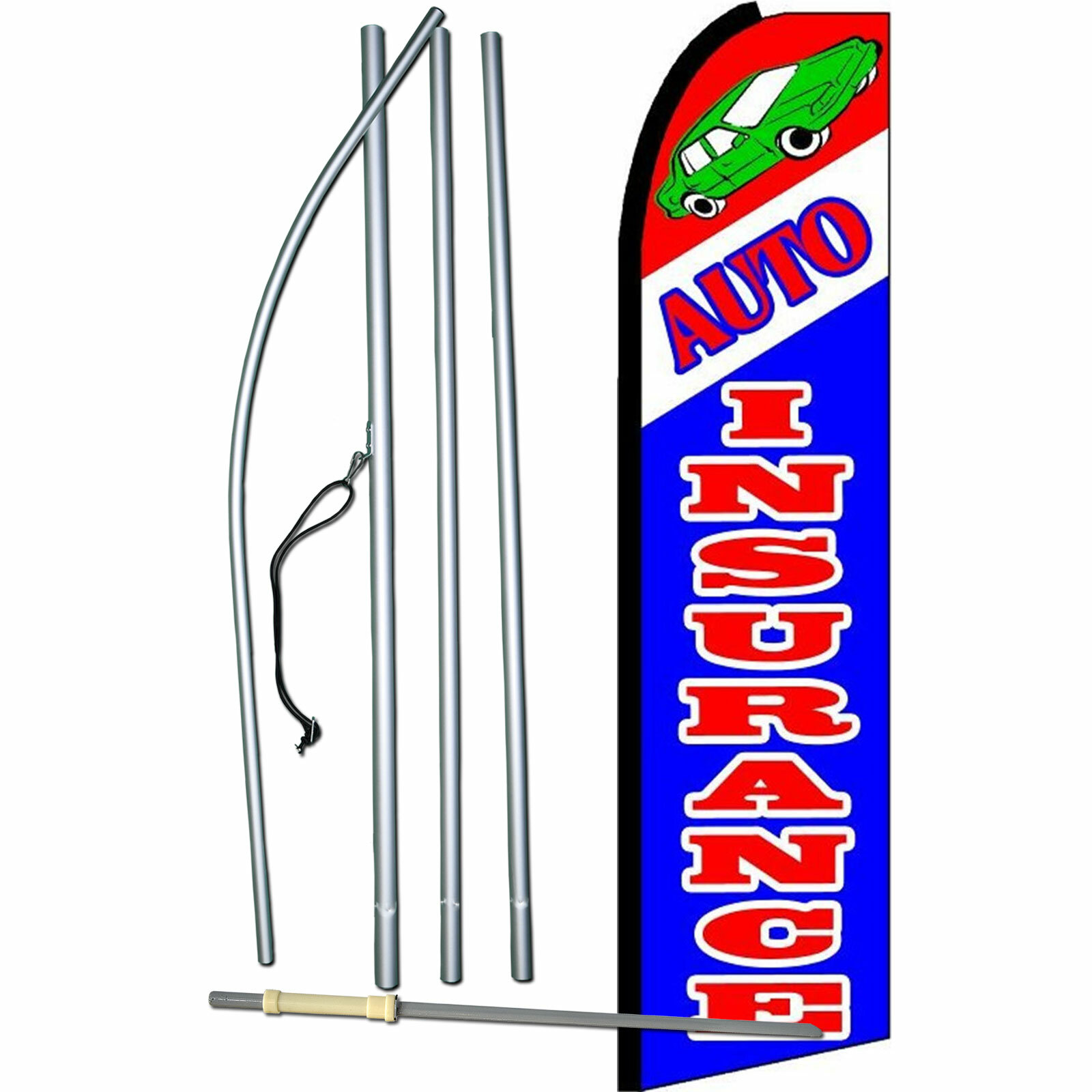 Auto Insurance Flag Flutter Feather Banner Swooper Extra Wide Bundle COMLETE Kit