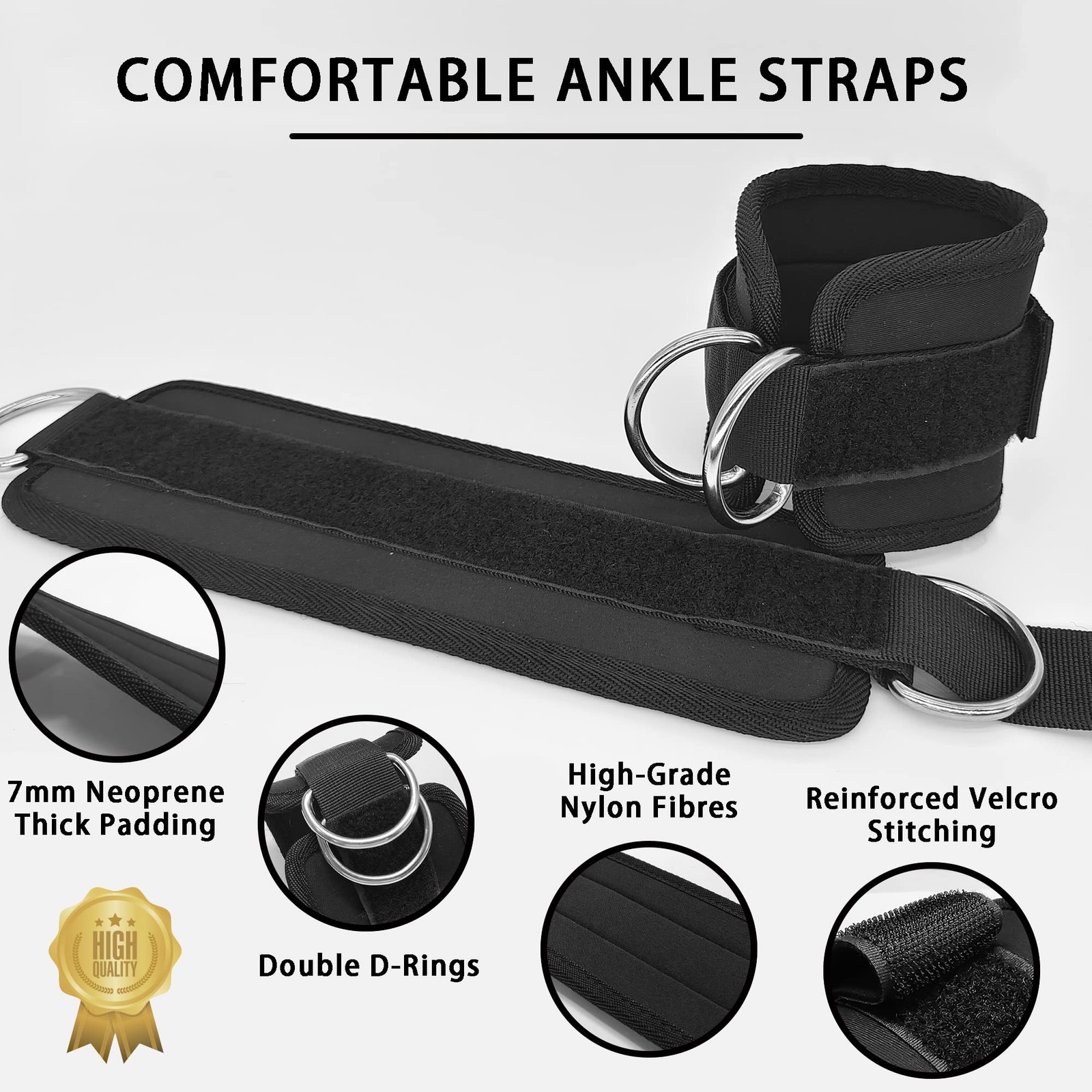 Fitness Ankle Straps for Cable Machines, 2 Pack Comfortable Adjustable Padded...