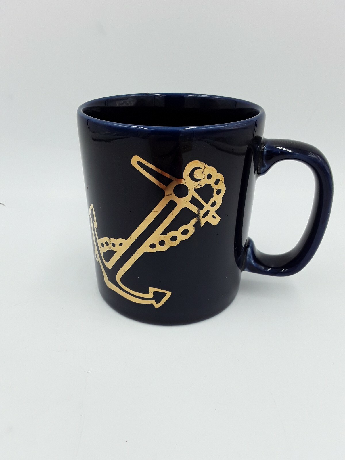 Vintage NAVY KilnCraft Staffordshire England Cobalt Blue Gold Anchor Coffee Mug