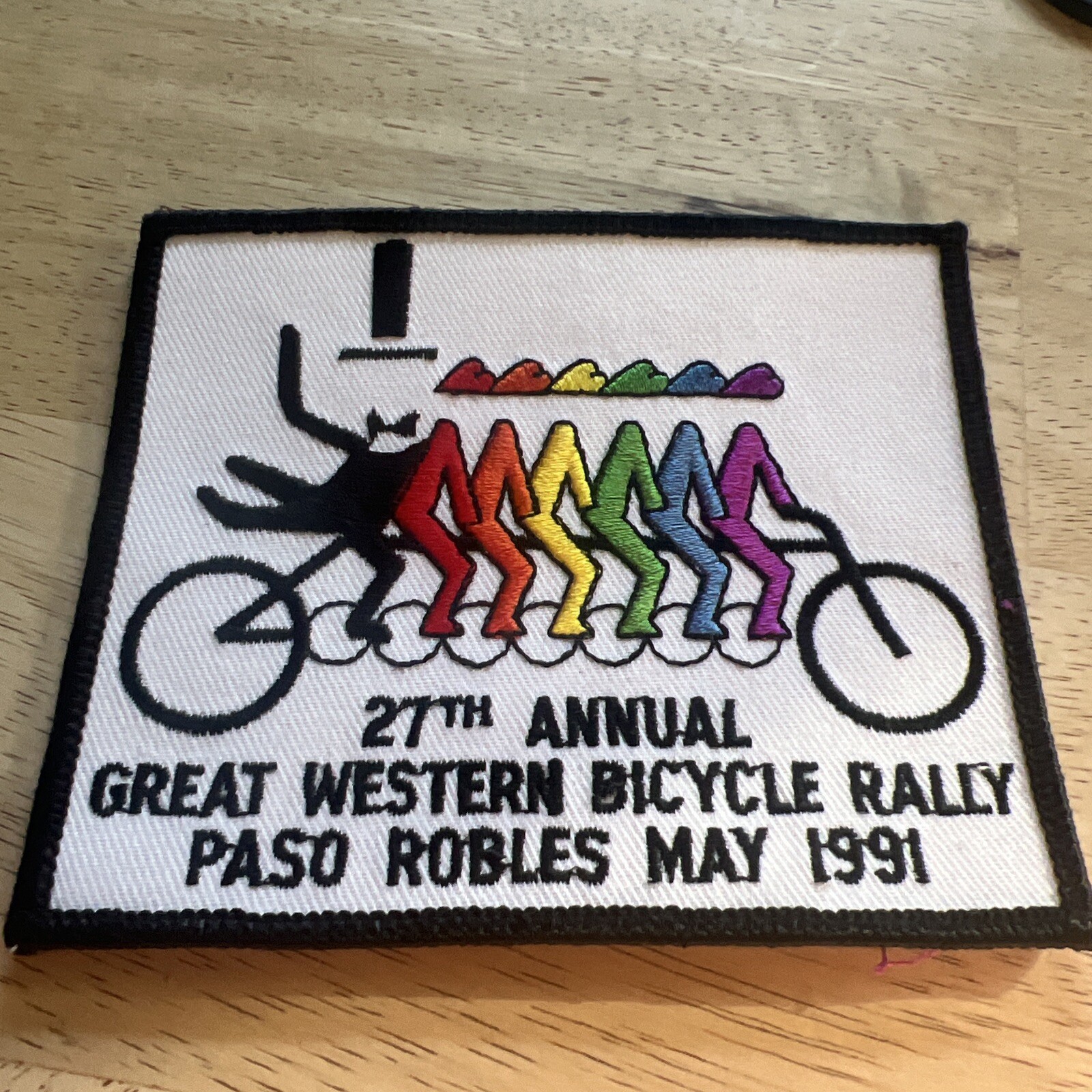 Vtg 1991 Paso Robles CA 27th GREAT WESTERN BICYCLE RALLY Patch Rainbow People.