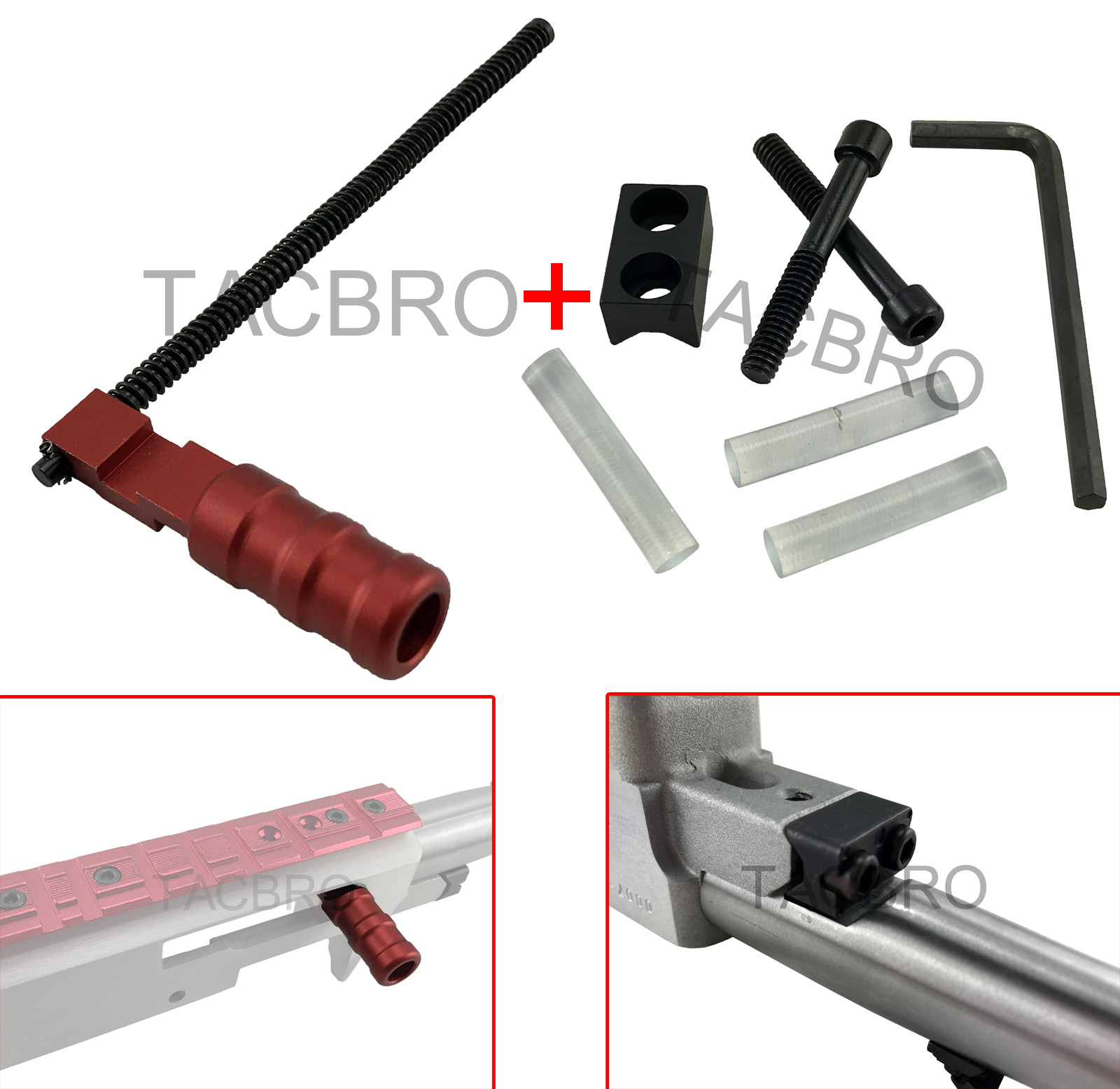 Ruger 1022 10-22 Round Handle Red Anodized + V Block + 3PC Recoil Reducer
