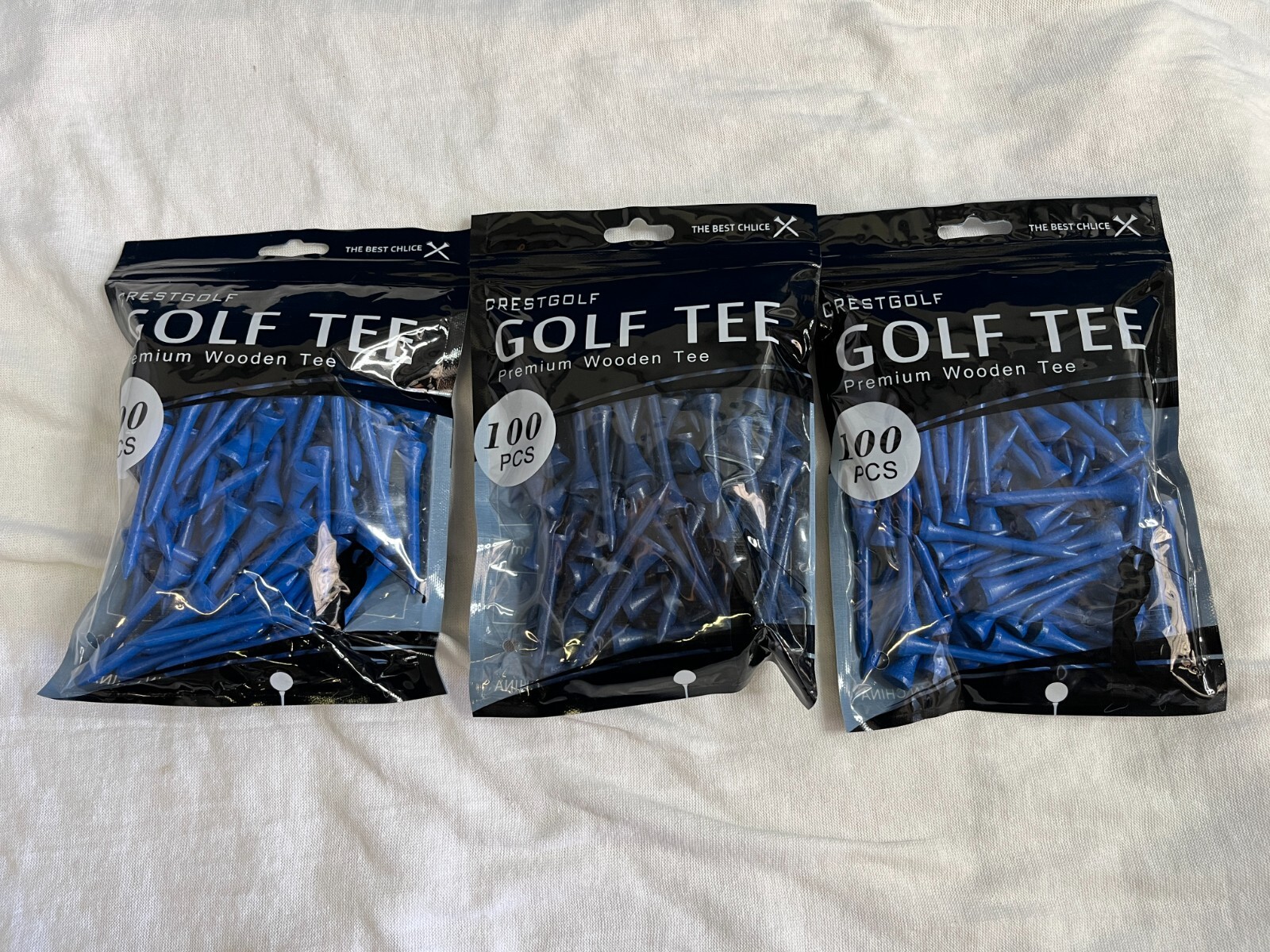 3 Pack 300 Count CRESTGOLF Golf Tee 2-1/8" Deluxe BLUE Hardwood Biodegradable