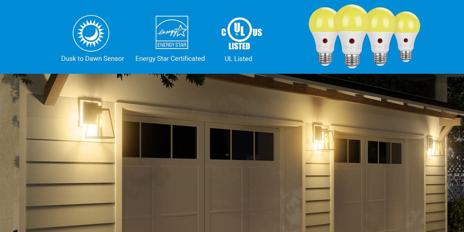 DEWENWILS 4-Pack A19 Light Sensor LED Light Bulbs LED Security Bulbs for Porch