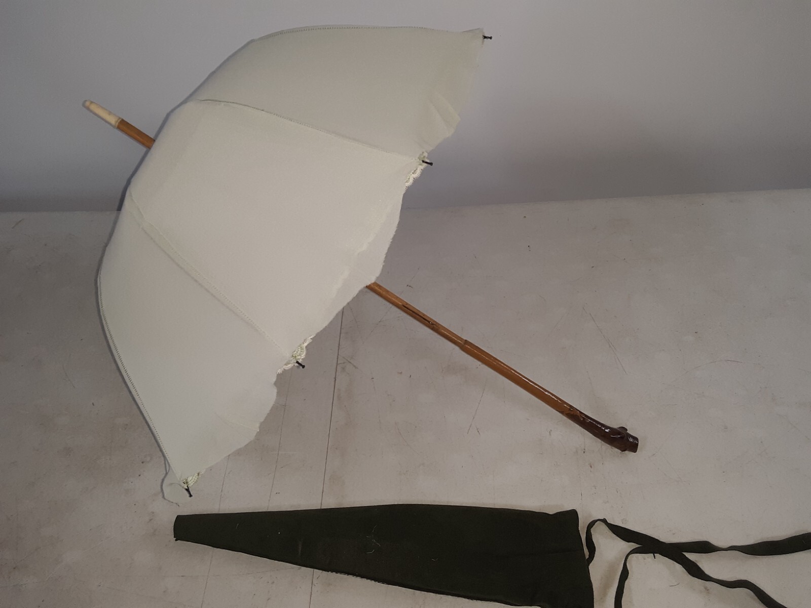 Vintage Parasol   wood Handle Lite Green Color Material