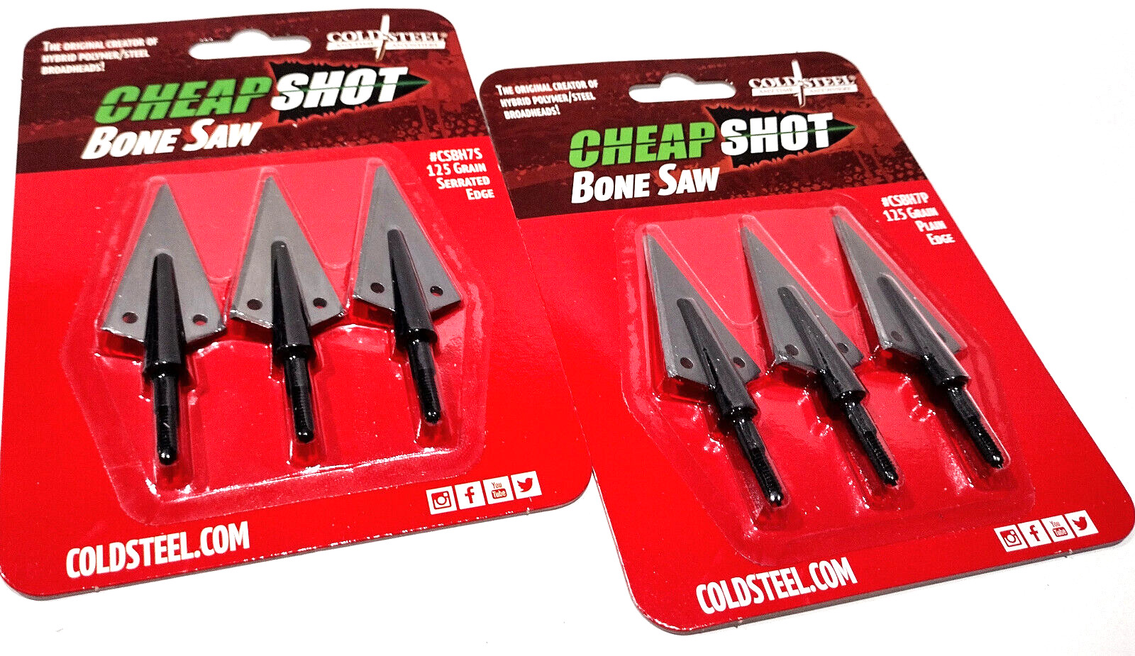 (2) 3 Pack Cold Steel Bonesaw Broadheads Plain/Serrated Edge Cheapshot 125 Grain