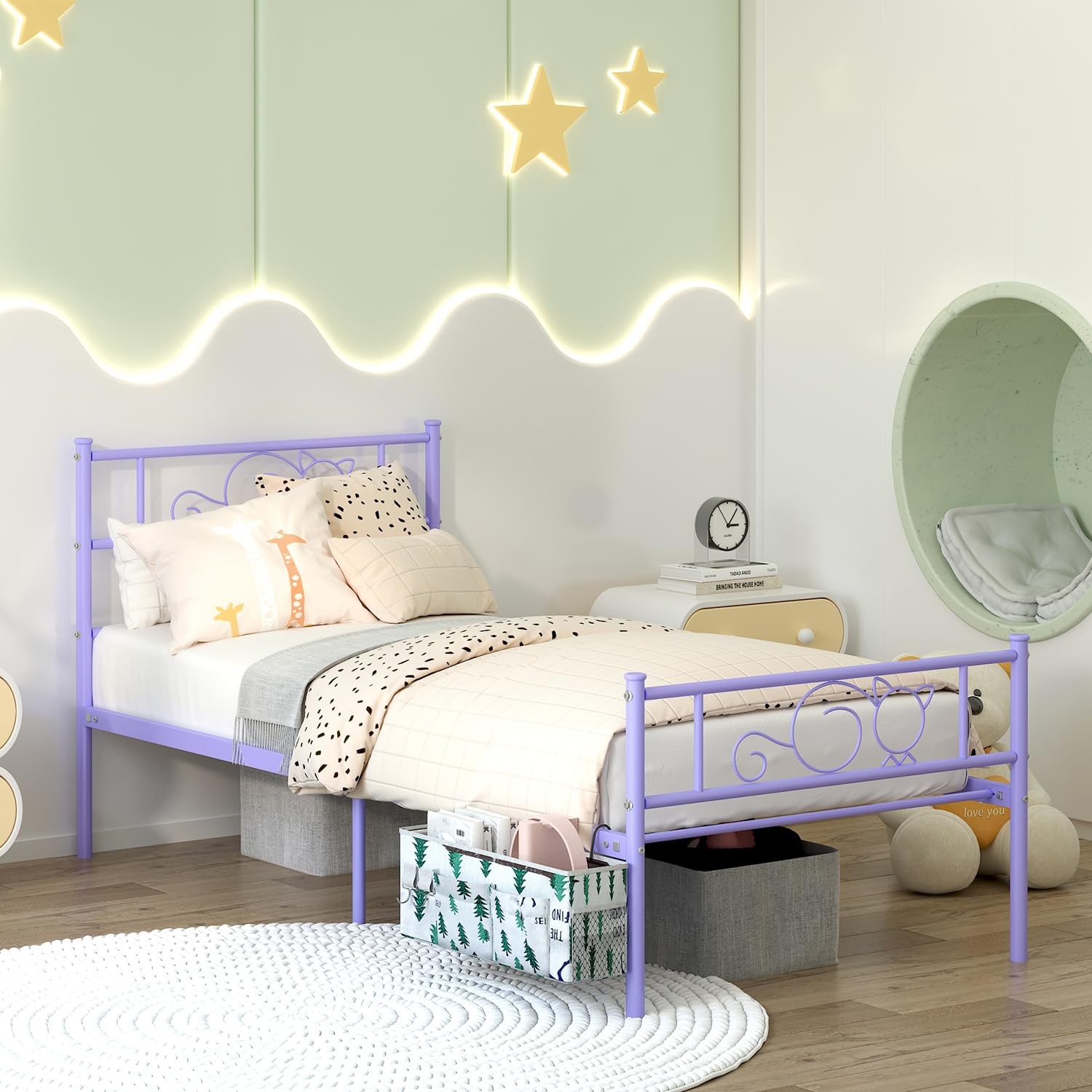 Twin Bed Frames Metal Platform Twin Size Beds Mattress Foundation with Headboard