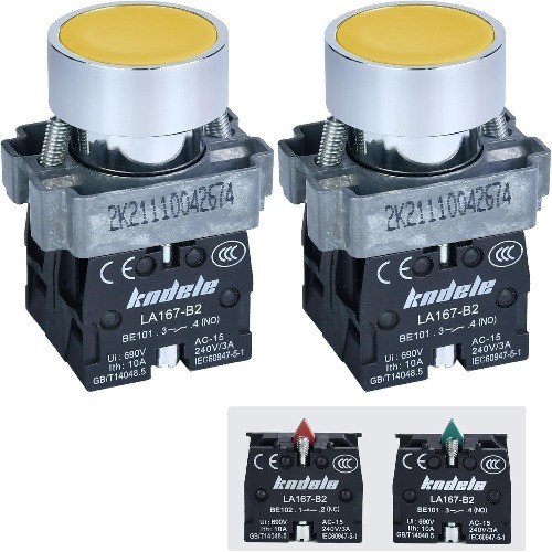 2Pcs 22MM Momentary Push Button Switch 10Amp Yellow 1NO 1NC SPDT Color: Yellow