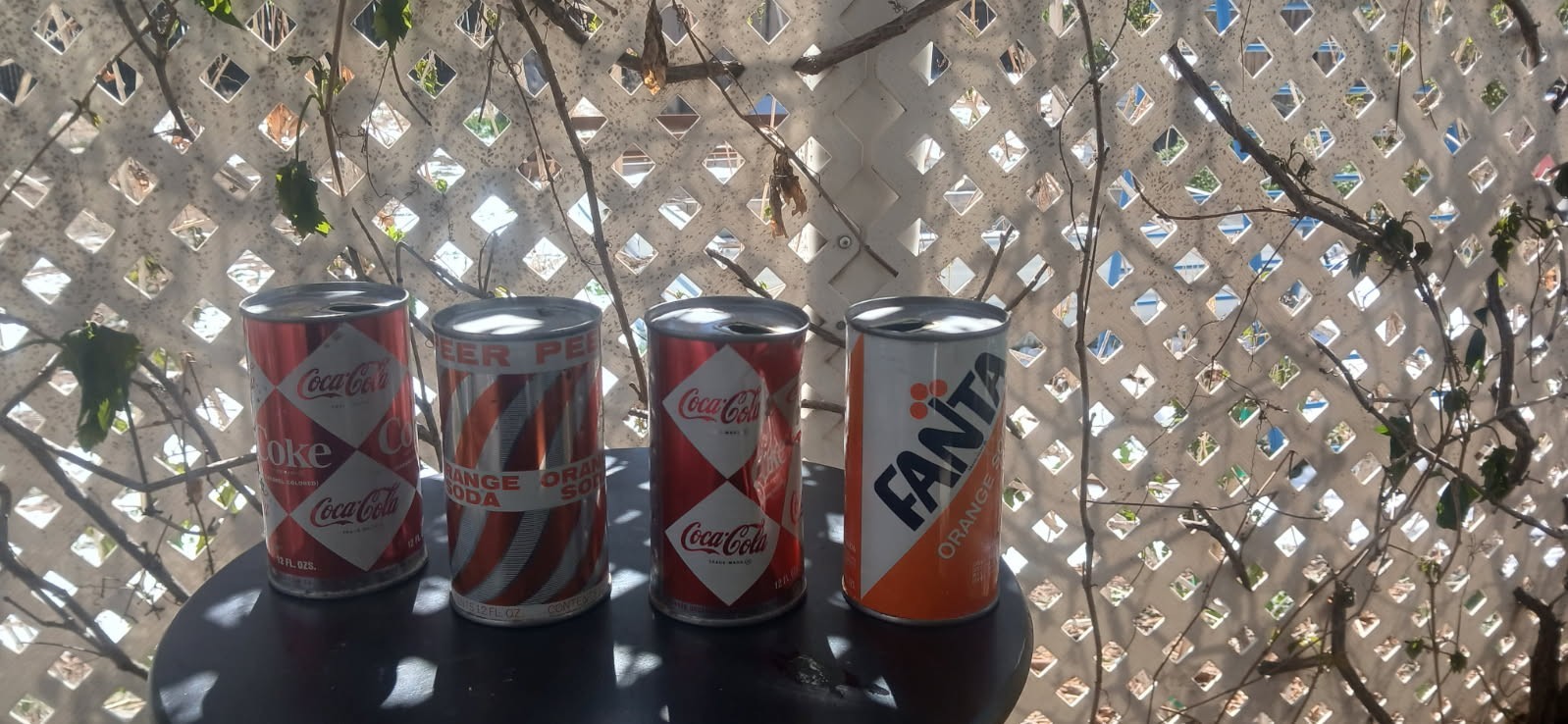 Vintage 1960s Coca-Cola Diamond Harlequin Cans + Fanta & Orange Soda Pull Tab Lo