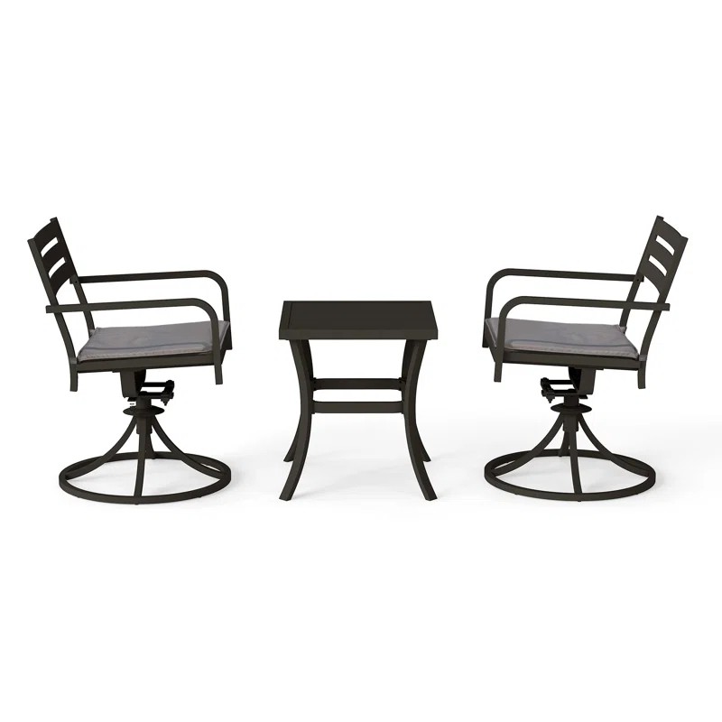 Outdoor Metal Swivel Patio Set - 2 Armchairs & Table