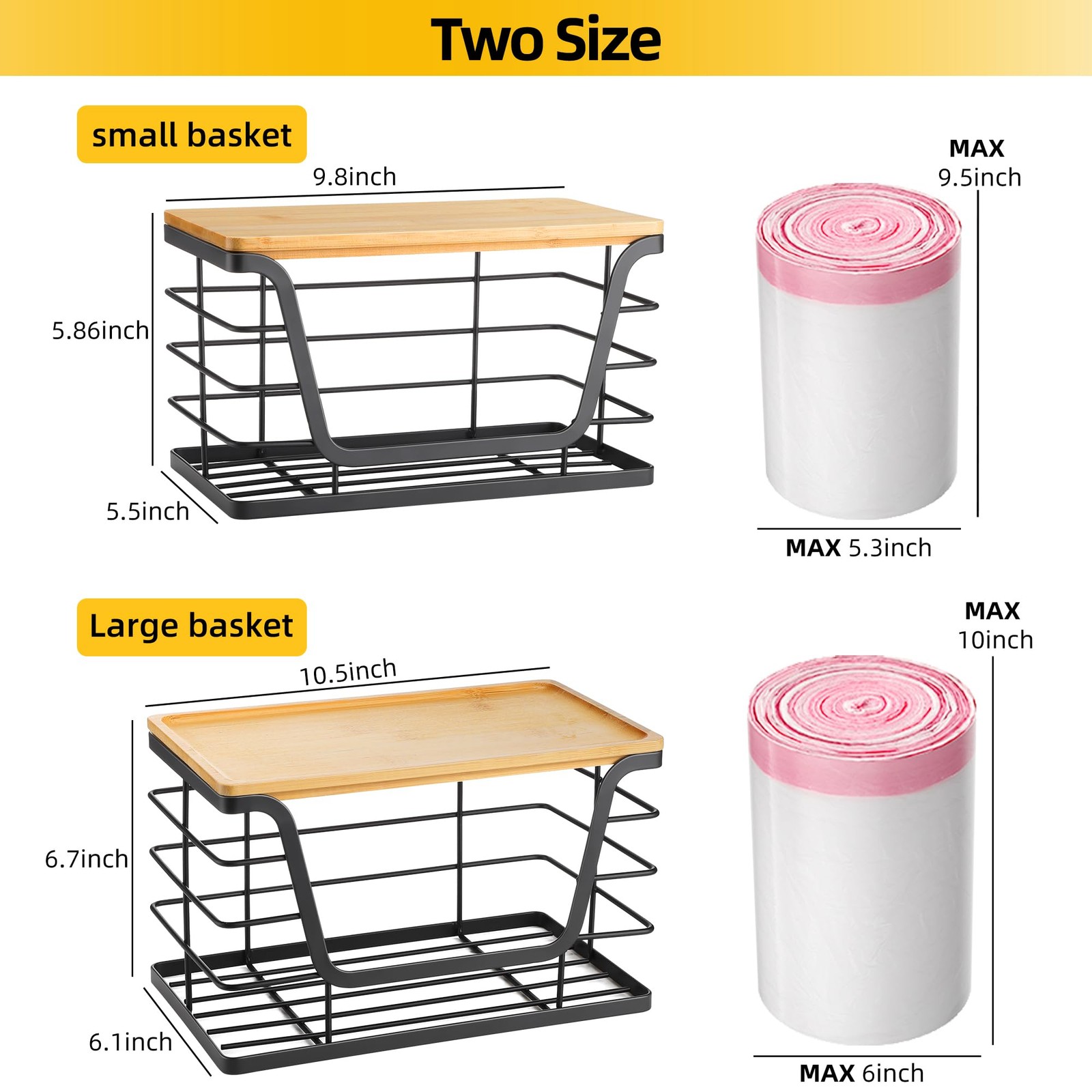 ALOCEO 2 Pack Storage Stackable 2-Pack - Medium&Small, 2-pack - L&s Black