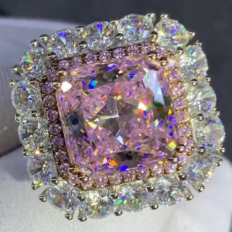 4.00 Ct Natural Pink Sapphire & Diamond Wedding Ring Sterling Silver Gold Sz 5